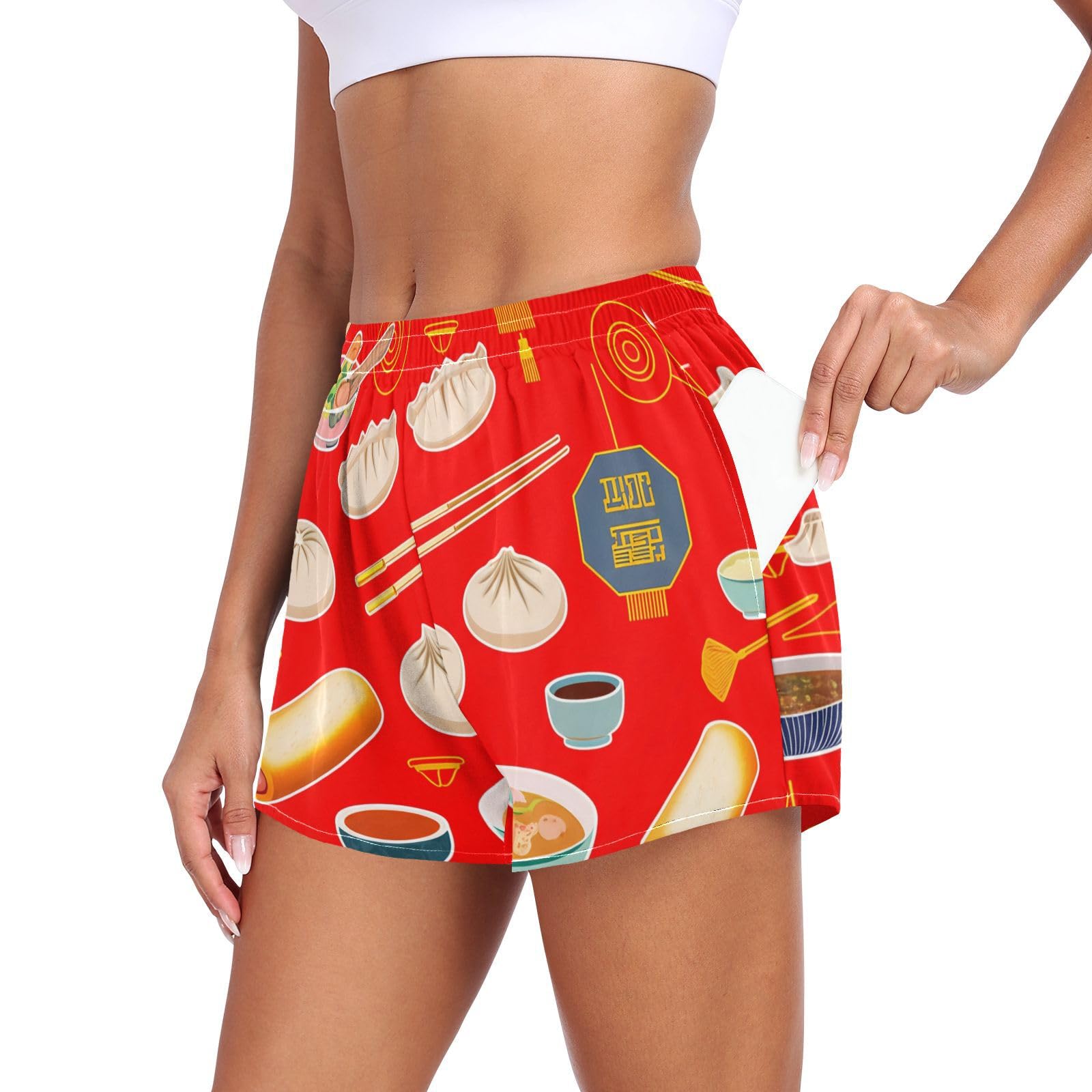 Women's Athletic Shorts Traditional Asian Foods Running Shorts Sporty Short Gym Elastic Workout Shorts 202c1616