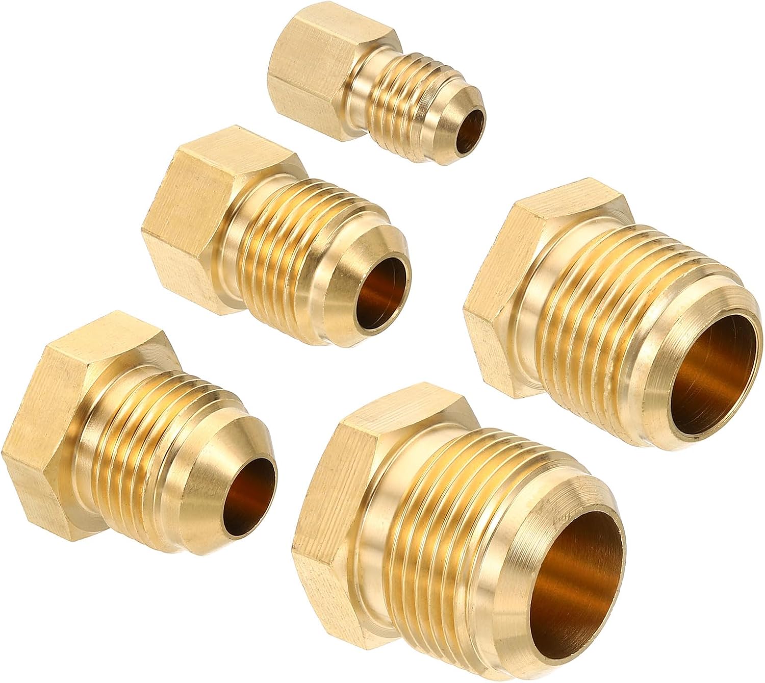 PATIKIL Male 1/4", 3/8", 1/2", 5/8", 3/4" Brass Seal Plug, 5 Pack SAE Flare Tube Fitting 45 Degree Hex Pipe Fittings for Air Conditioner Refrigeration