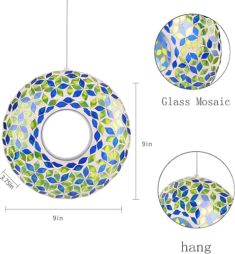 Miniatura 6 de DUSVALLY Comedero para pájaros volar a través de semillas de aves silvestres, mosaico de vidrio de colores para colgar al aire libre, comedero para