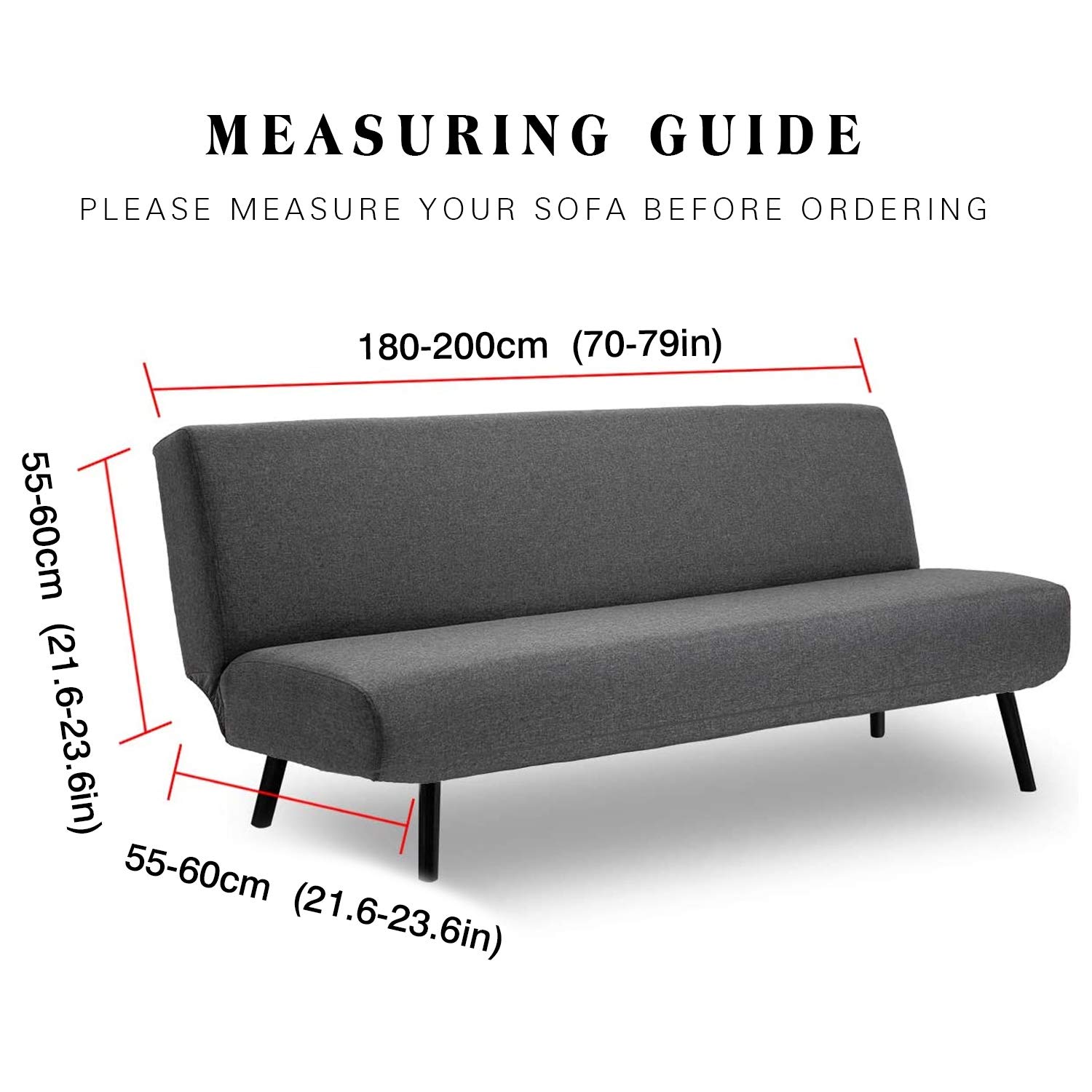 PETCUTE Funda de sofá Clic clac elástica Funda Sofa sin reposabrazos Funda de sofá Cama Gris Oscuro