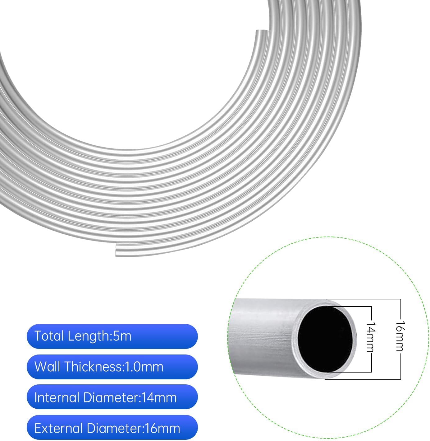 Aluminum Coiled Tubing,5/8"x16.4FT OD Refrigeration Aluminum Tube for DIY Handicrafts, Jewelry, Crafts and Industry.