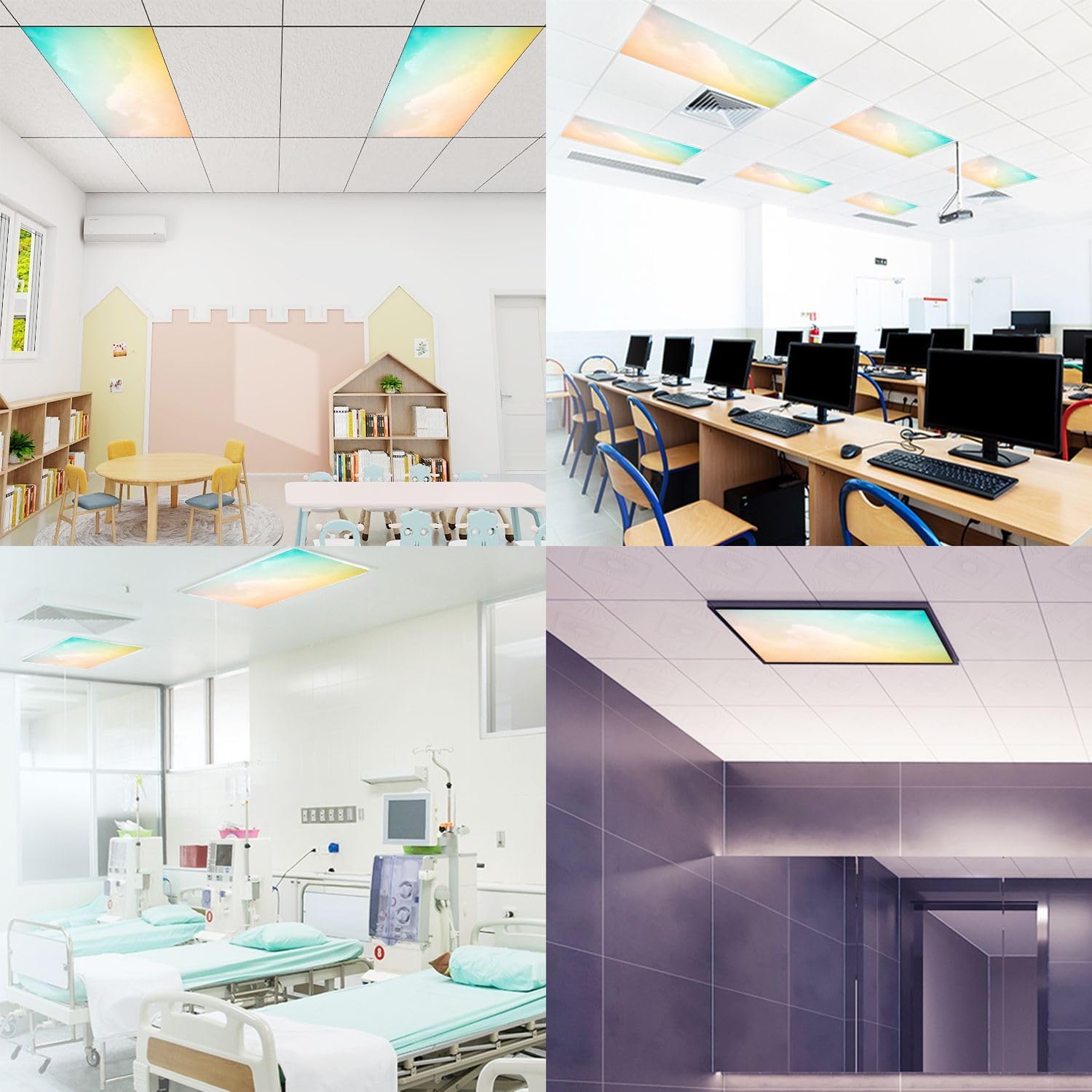Fluorescent Light Covers for Ceiling Lights Beautiful Sunset Sky Summer Nature Easy to Install Magnetic Light Filter for Classroom Office Hospitals School Home Decor