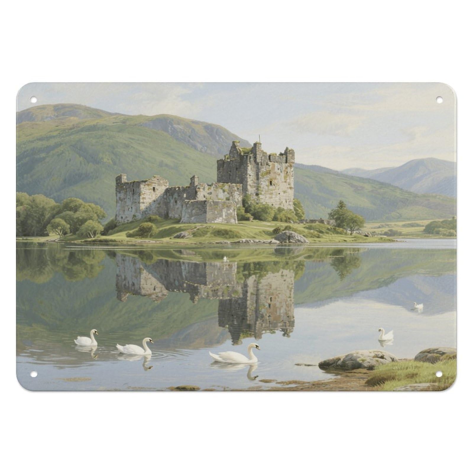 Fekiloot Style Highland Lakes And Castles Wall Decor Iron Painting Metal Sign