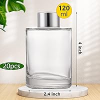 Vista 2 de Juego de 20 botellas difusoras de varillas de vidrio vacías con tapas, 4 pulgadas de alto, contenedor de aceite esencial de fragancia recargable