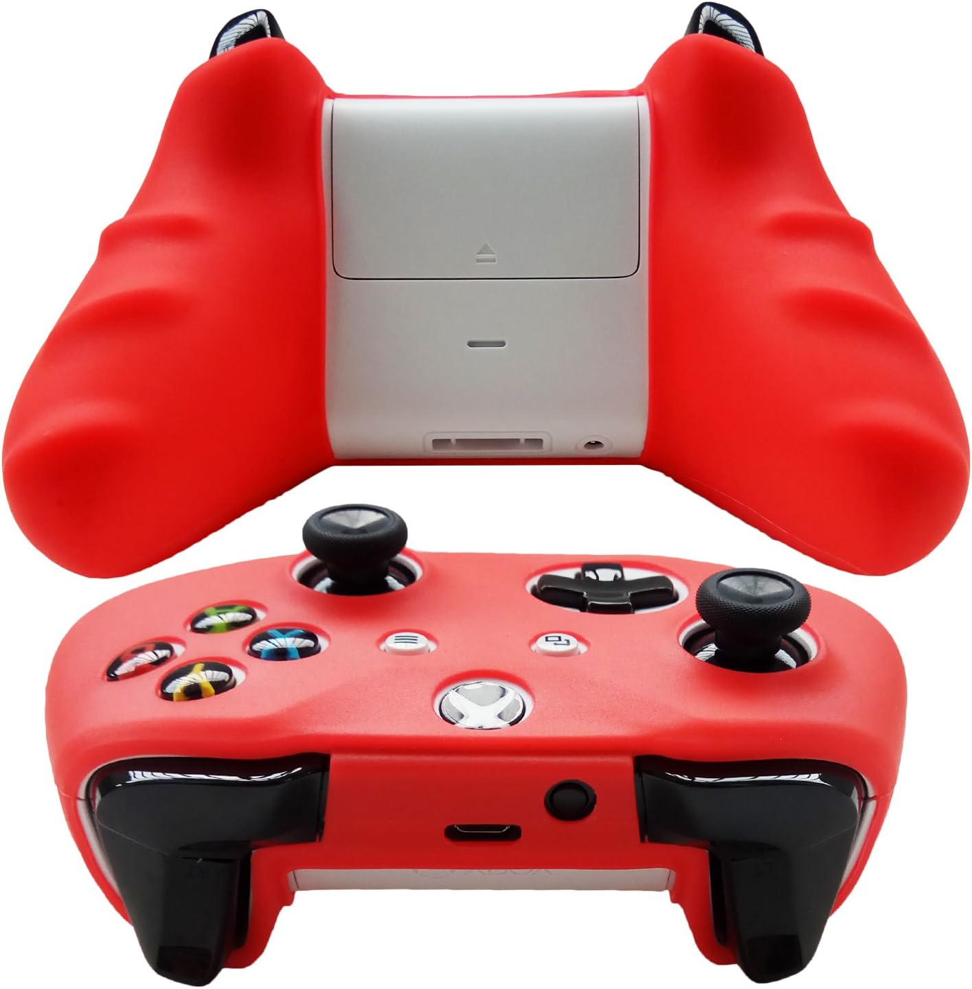 Hikfly Silicone Cover Skin Protector Case Faceplates Kits Compatible with Xbox One X/S/Slim Controller with 4pcs Thumb Grips Caps(Blue,Red)