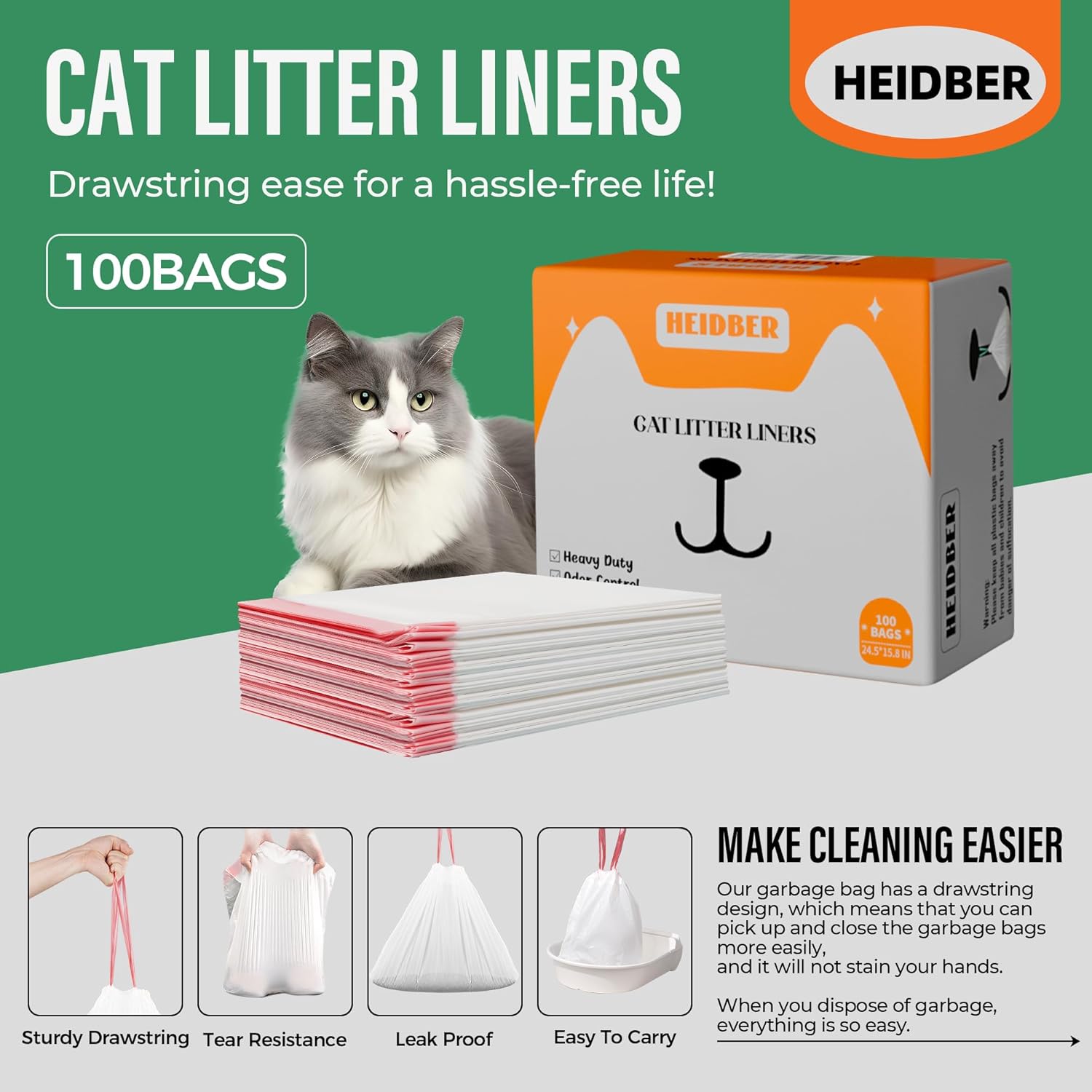 Drawstring Cat Litter Box Liners 100 Pack-Robot Litter Liner Bags for Robot 3 and 4 Cleanpethome/PETKIT PuraX PuraMax Self-cleaning Cat Litter Box Bag Heavy Duty Litter Box Robot Waste Bags