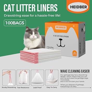 Drawstring Cat Litter Box Liners 100 Pack-Robot Litter Liner Bags for Robot 3 and 4 Cleanpethome/PETKIT PuraX PuraMax Self-cleaning Cat Litter Box Bag Heavy Duty Litter Box Robot Waste Bags