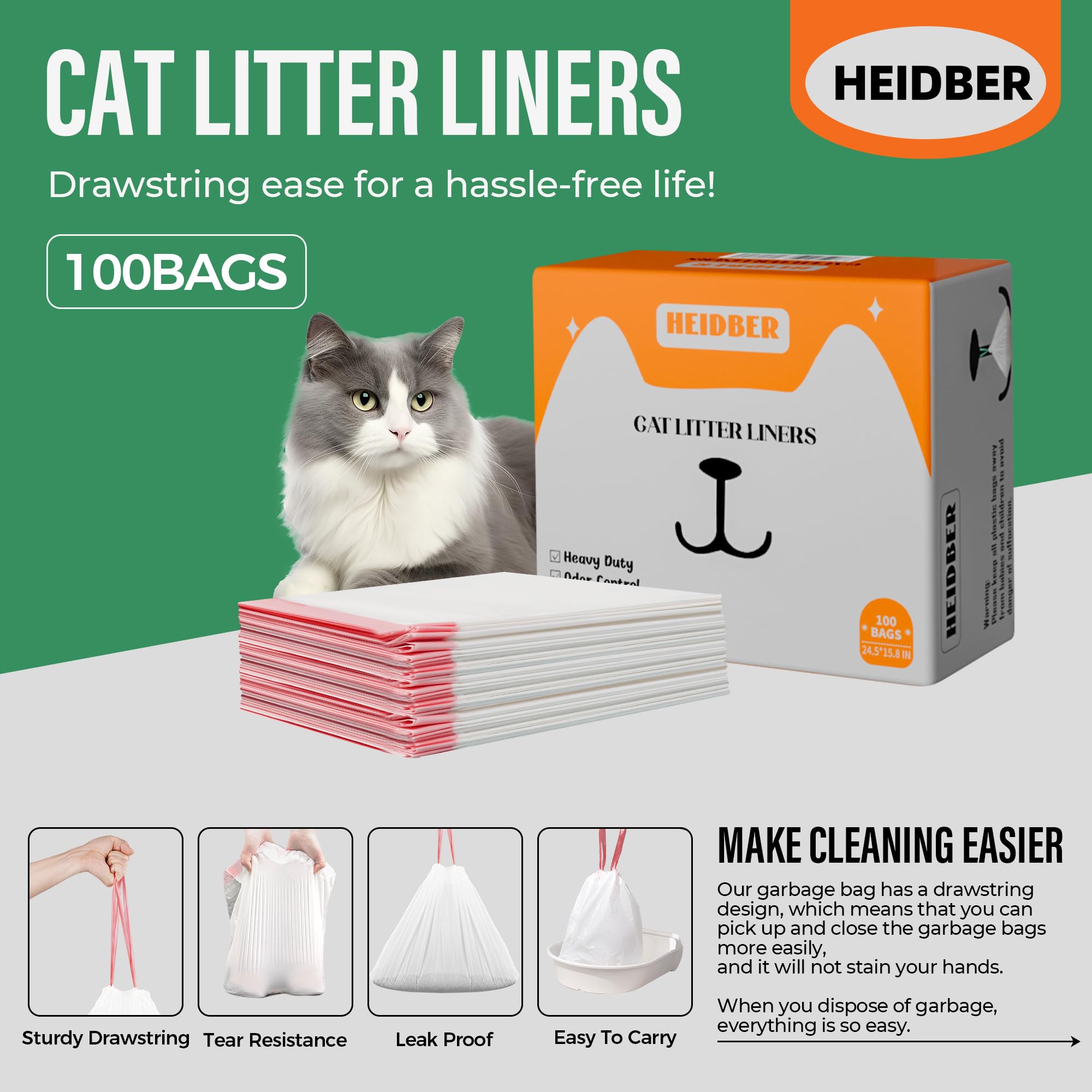 Bolsas de arena para gatos con cordón, paquete de 100 bolsas de arena para robot 3 y 4 Cleanpethome/PETKIT PuraX PuraMax Catlink - Bolsa de arena para gatos autolimpiable resistente