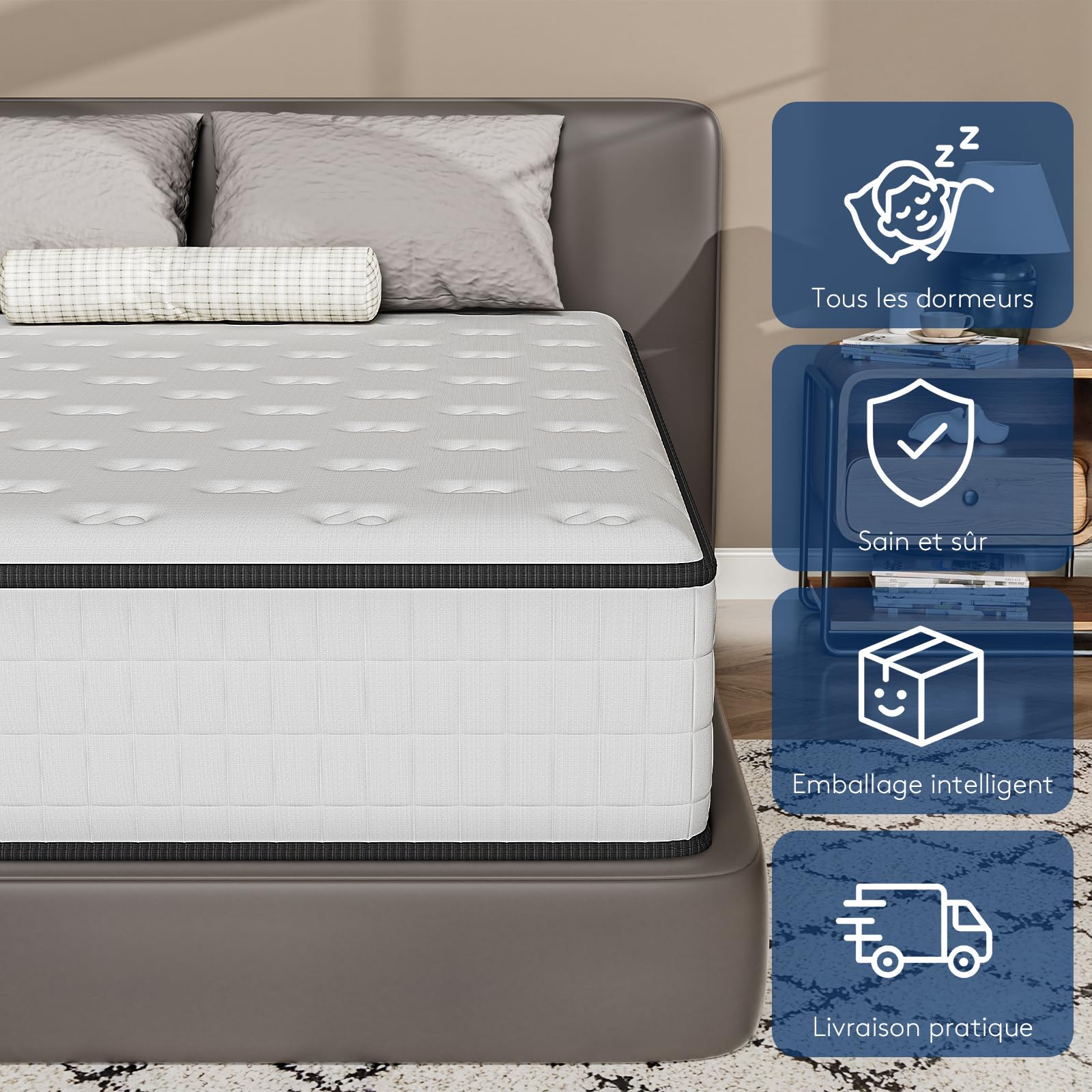 DEWINNER Matelas 160x200,Ensemble Matelas,Couette et Oreiller x 1