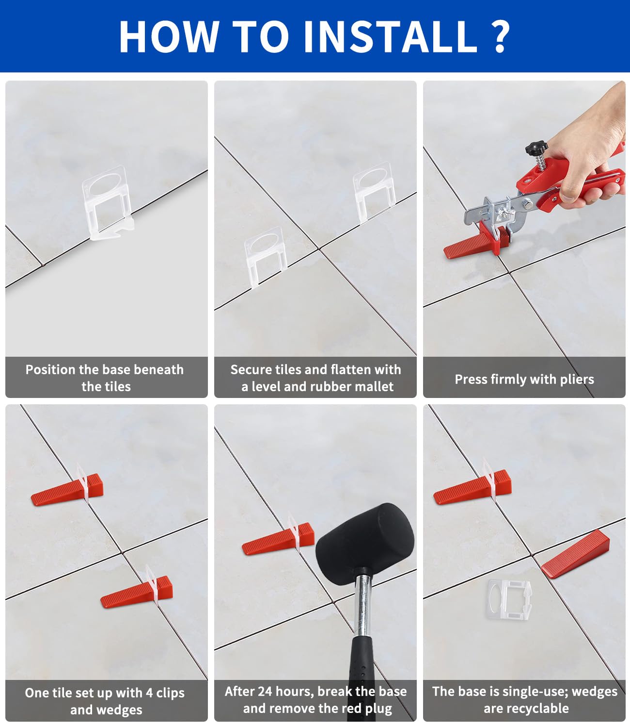 Niveladores de azulejos Juego 600 piezas, 2 mm de Ancho Ayuda a la Colocación 100 Cuñas+500 Lengüetas+1 alicate de instalación,Para baldosas cerámicas y ayudas profesionales