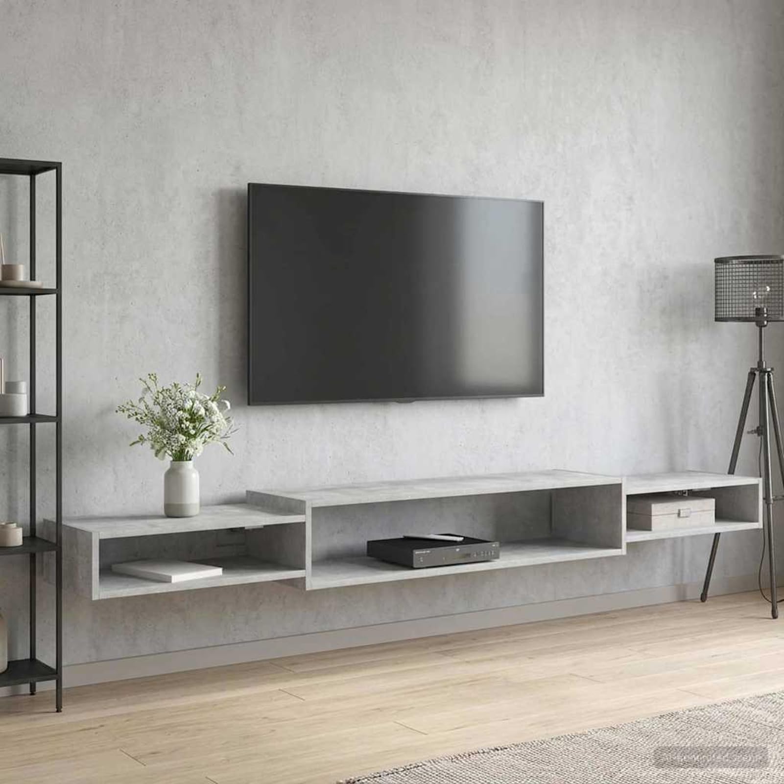 Gecheer Wandmontierter TV-Schrank Wandhalterung Betongrau, Fernsehschrank Fernsehtisch TV-Lowboard für Wohnzimmer Home-Cinema Gamerzimmer8006016