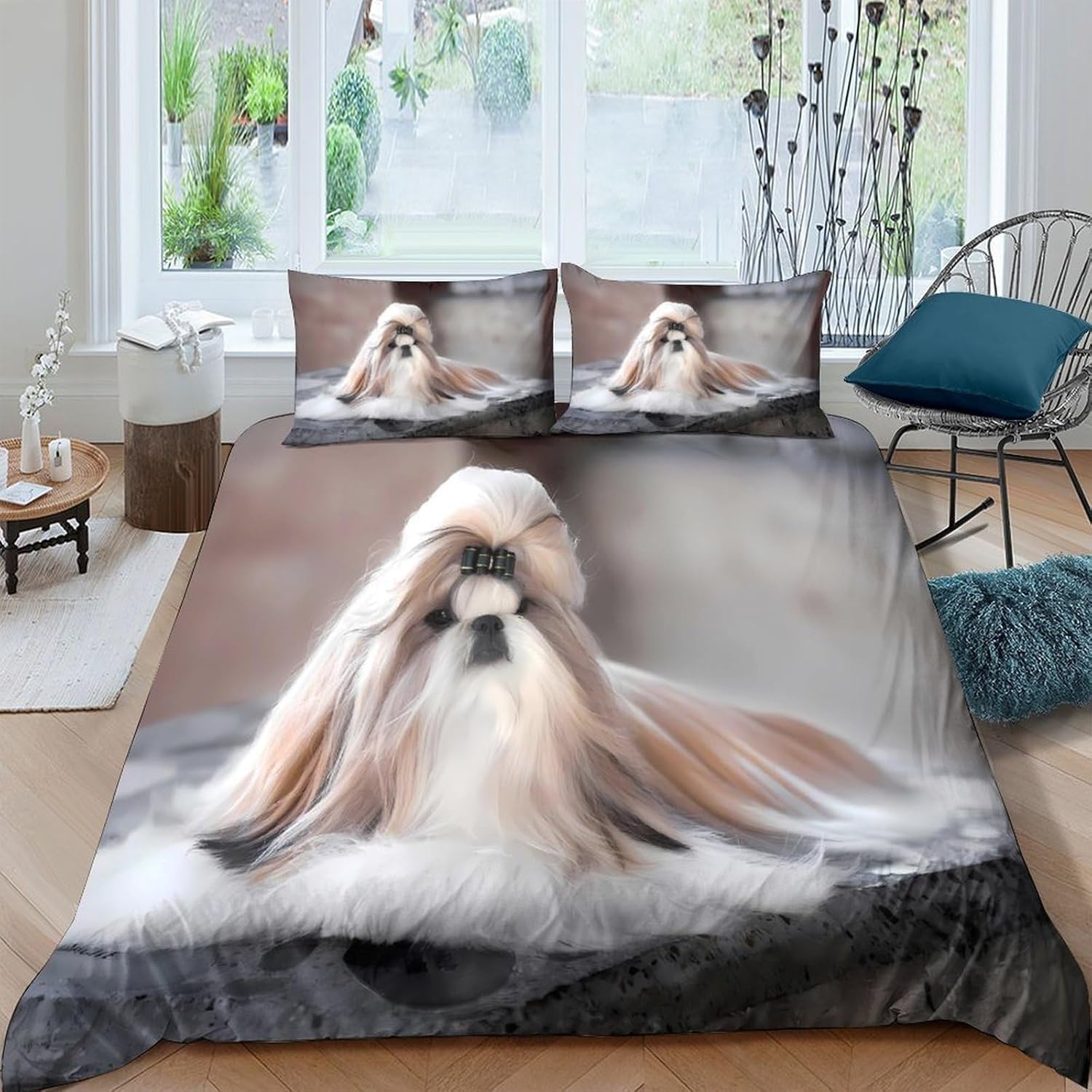 Housse de Couette Shih Tzu 220x240 cm Idéale pour une Chambre Parentale Cosy