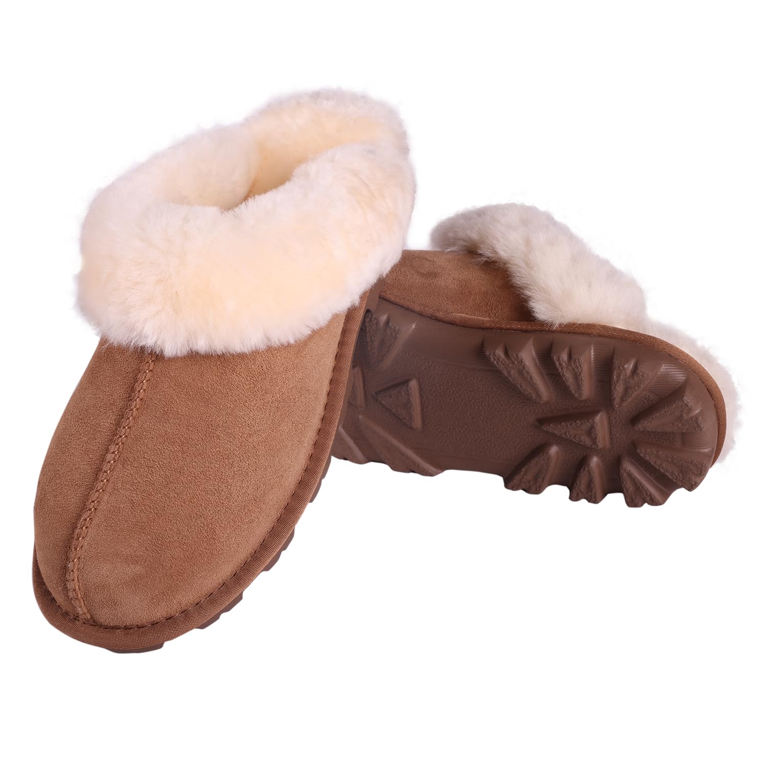 MYLUNE HOME Echte Lammfell Hausschuhe für Damen - Flauschige Warme Pantoffeln Winter Plüsch Schaffell Slipper Leder Wolle Braun - Geschenk für Frauen