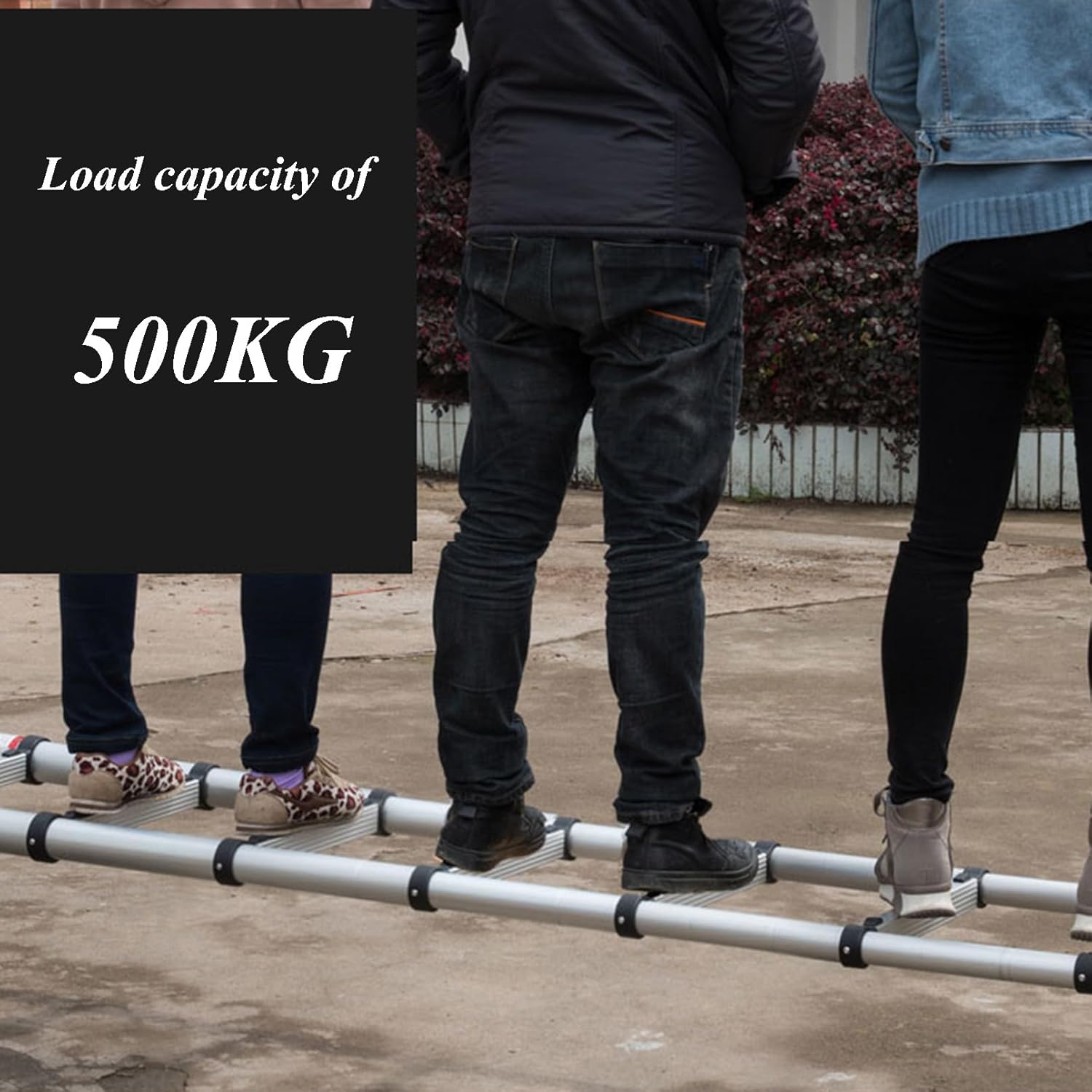 Aluminum Telescoping Ladder, Lightweight Multi-Purpose Collapsible Extension with Removable Hooks and Anti Slip Cushions, Ideal for Home, RV, and Outdoor Work