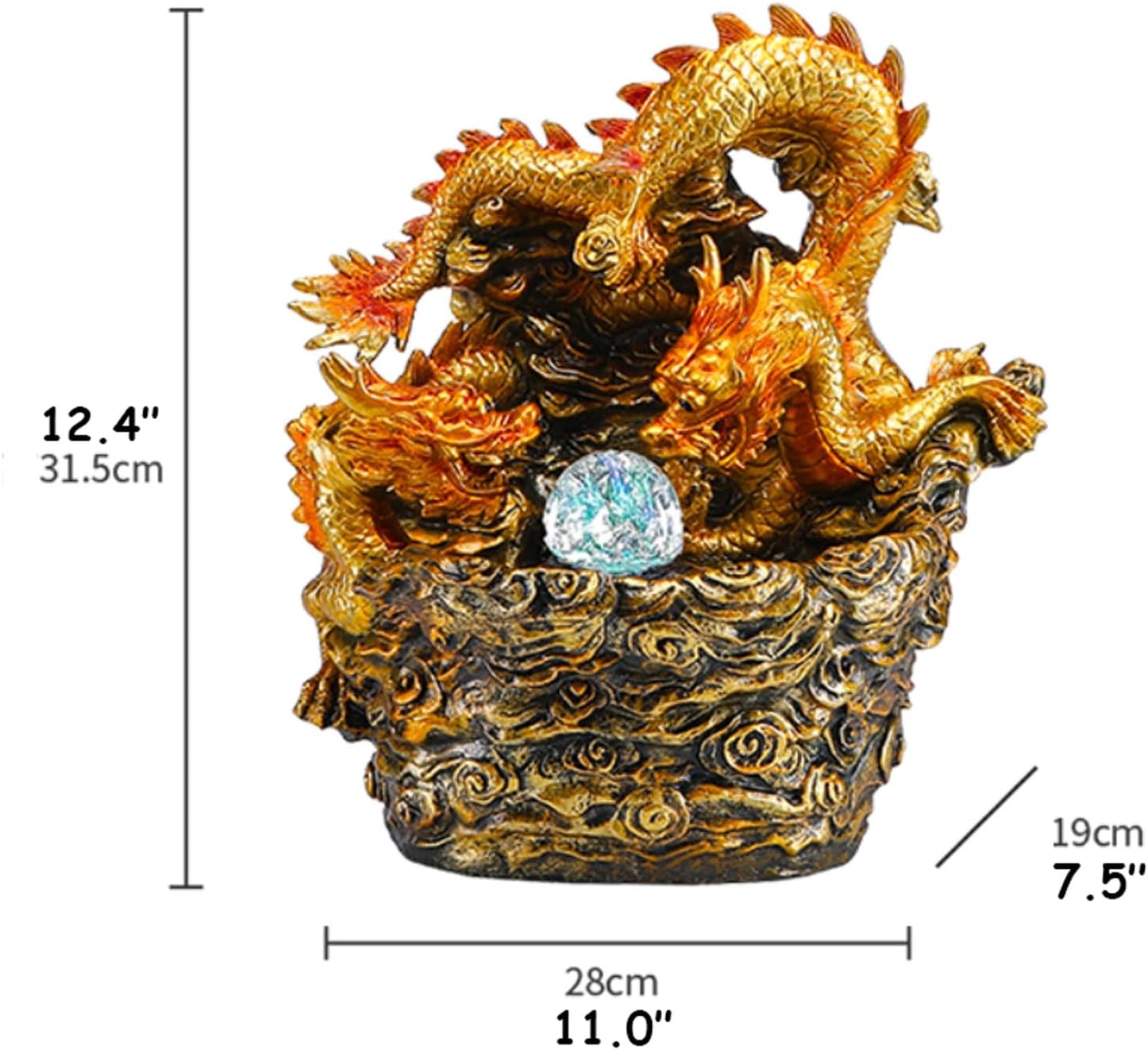 Lucky Dragon Statue Desktop Fountain Chinese Waterscape Decoration Indoor Waterfall Meditation Tabletop Water Fountain for Office Relaxing