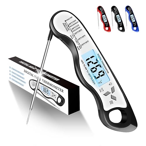 Termómetro de carne, termómetro digital impermeable IP67 con luz de fondo, función de sujeción e imán para parrilla, barbacoa, dulces, carne de res,