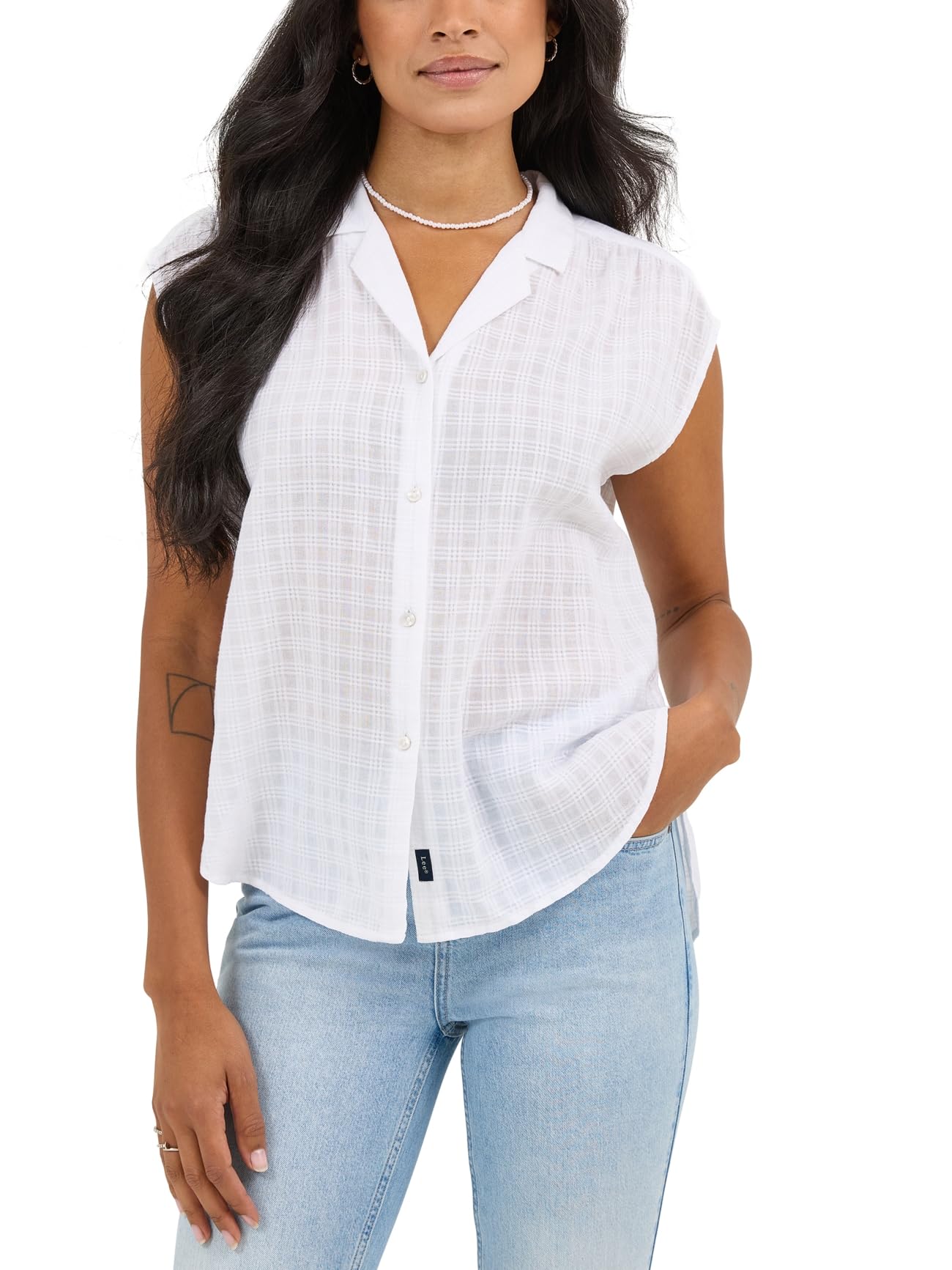 Lee Women's Legendary Cap Sleeve Shirt, Bright White, Large