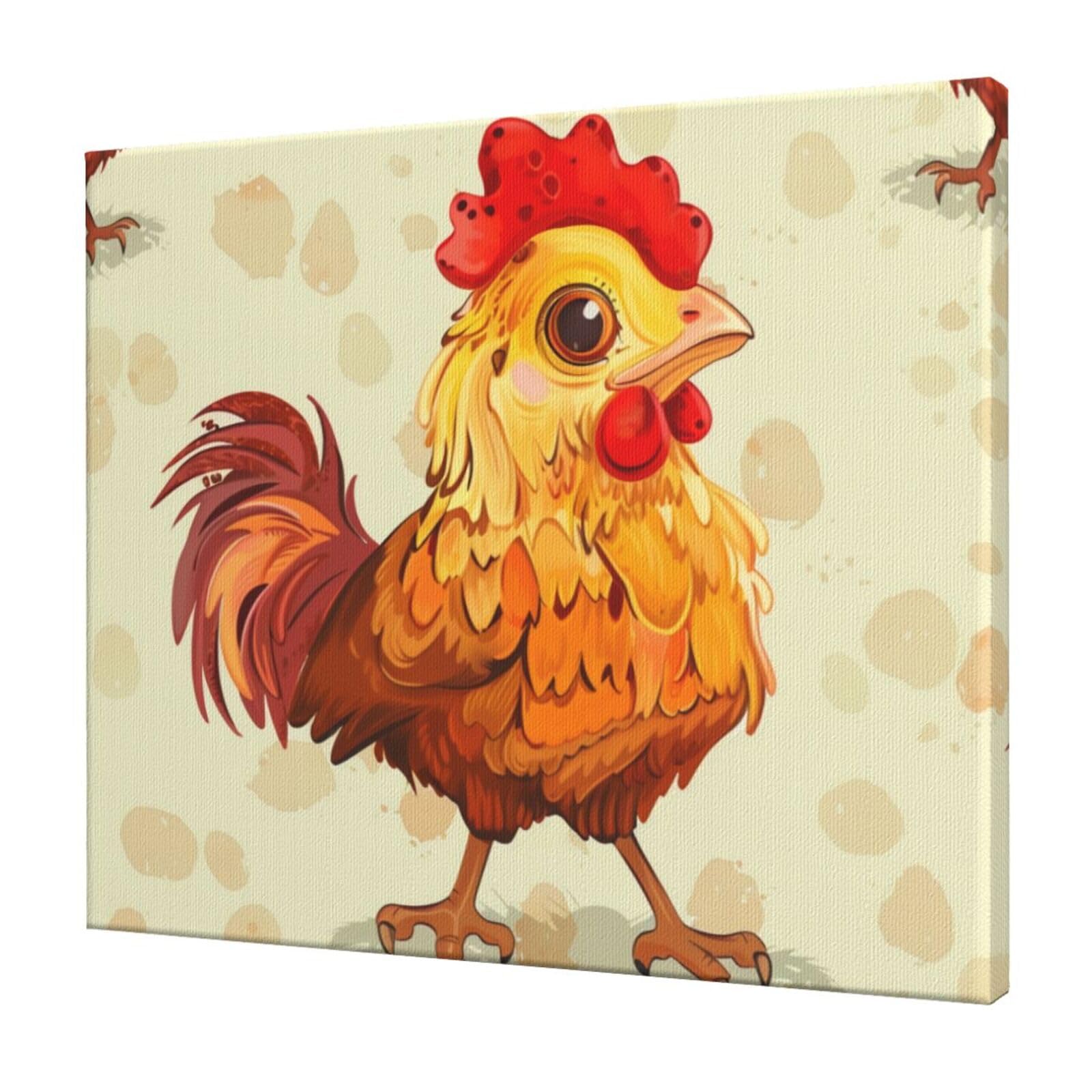 YKLJG Chicken Chick Printed Wall Art Canvas Prints 60x50 CM Wooden Framed Picture Painting Artwork for Bedroom Kitchen Home Office Decor