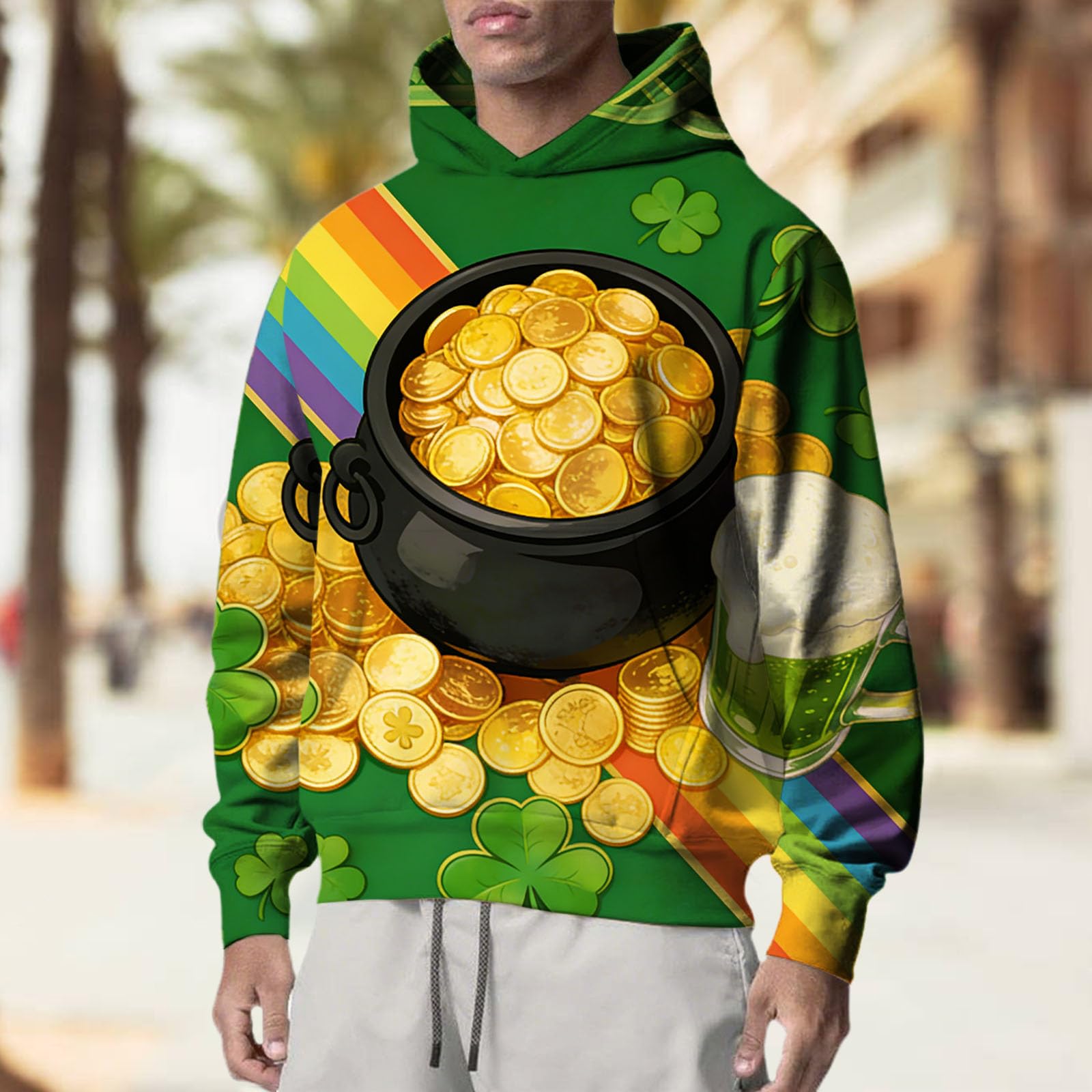 Ropa Protección Solar Camiseta del Día De San Valentín para Niños, Sudaderas con Capucha Manga Larga, Atuendo, Irlandesa Divertida Top Hombre (Black, S) Mangas Proteccion Camisa Corta