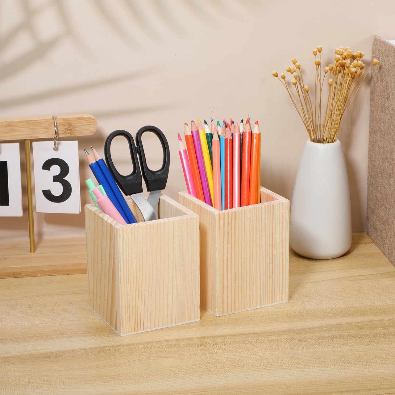 Amosfun Porte-Stylo En Bois Vierge Lot De 4 Pot À Stylo Bureau Inachevé À Peindre Organisateur De Bureau Polyvalent Pour Rangement Crayons Et Pinceaux 3.94 Pouces
