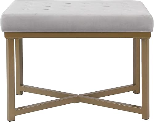 Miniatura 5 de Homepop Decoración del hogar | Banco otomano tapizado de terciopelo | Banco otomano para sala de estar y dormitorio, plateado plateado,Blanco,Negro