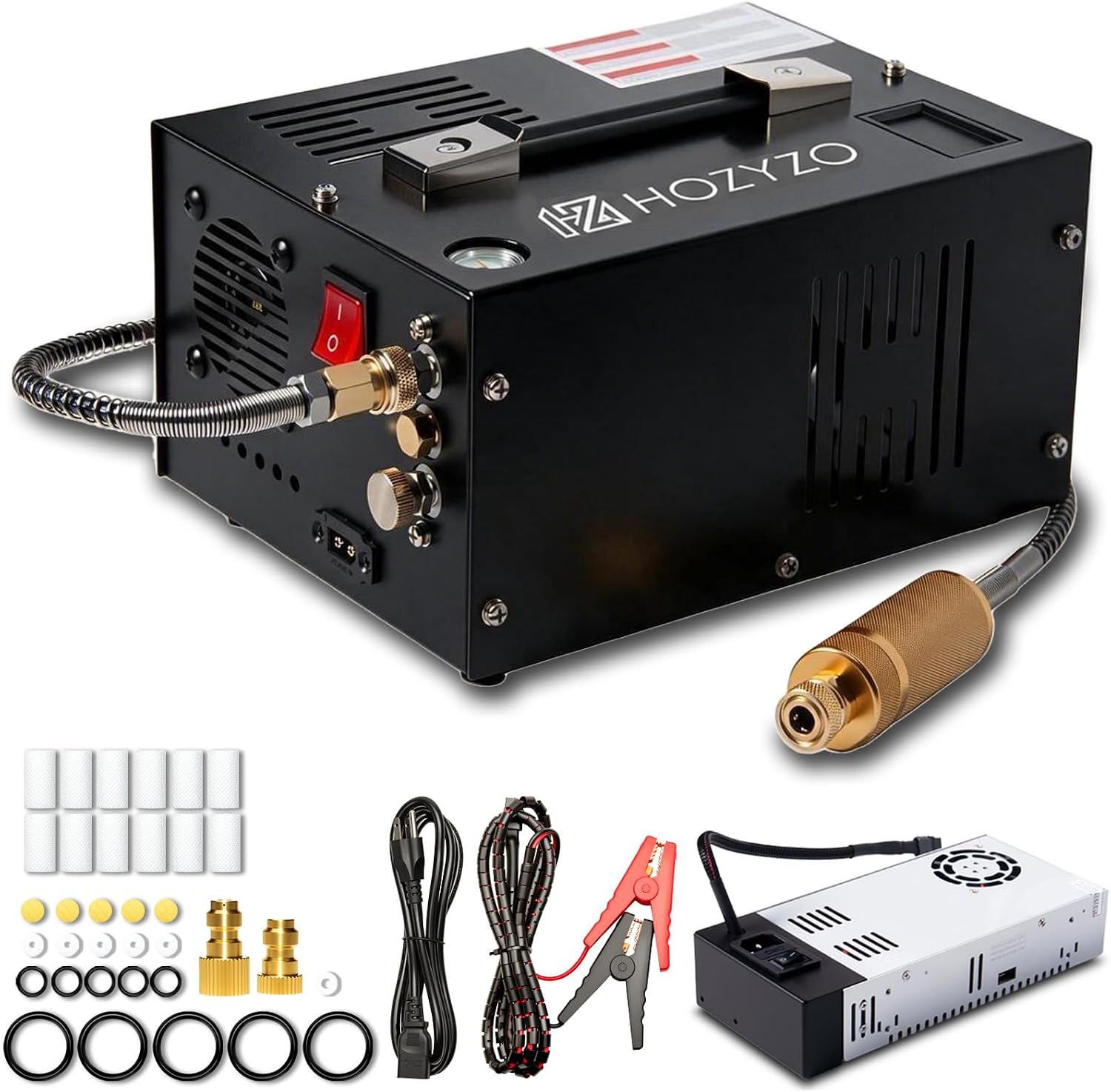 2026 ENW PCP Air Compressor, 4500 PSI / 30 MPa – Portable Air Pump for PCP Rifles, Paintball Tanks & HPA Bottles, with Pressure Gauge & Temp Monitor, Black
