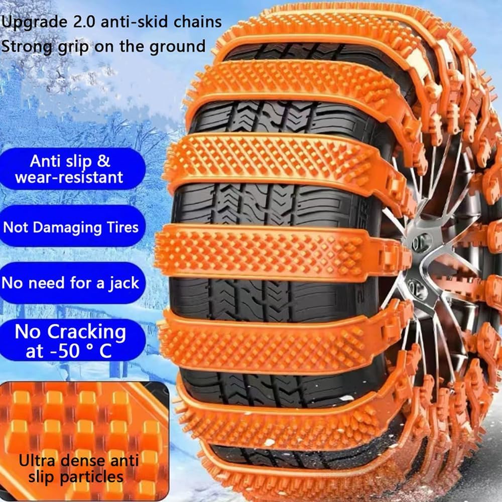 Snow Chains Compatible with Tesla Cybertruck, 20 pieces Heavy Duty Anti-Skid Snow Tire Chains Plastic Zip Tie Tire Traction Chain for Winter Driving,Orange-20pcs