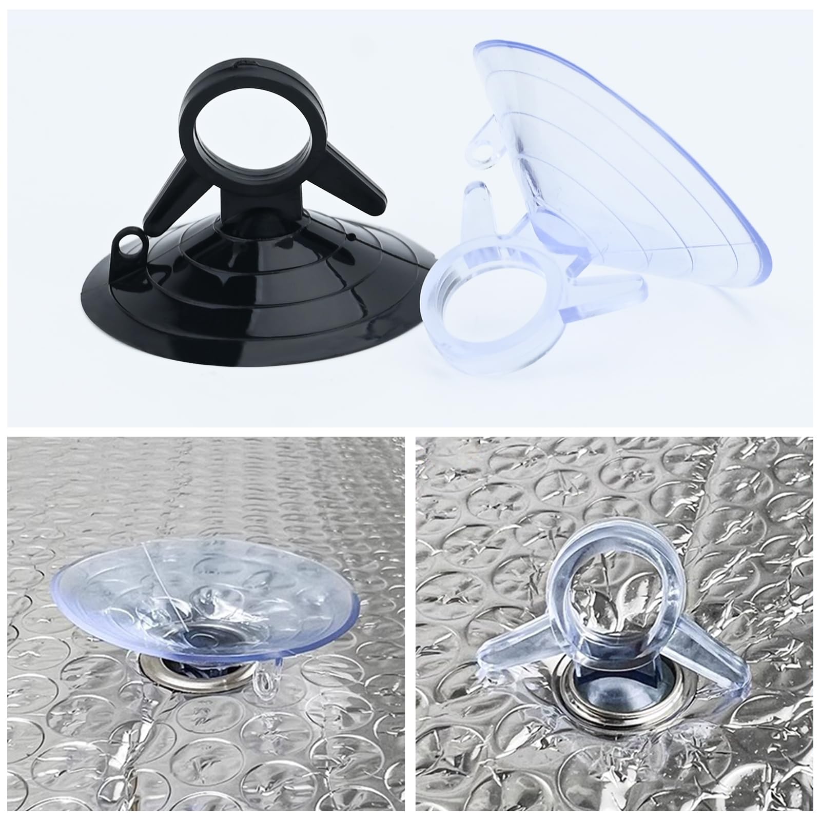 Lot De 40 Ventouses Auto Pour Pare-soleil De Voiture - PVC 4.5 Cm, Noires Et Transparentes, Sans Crochet