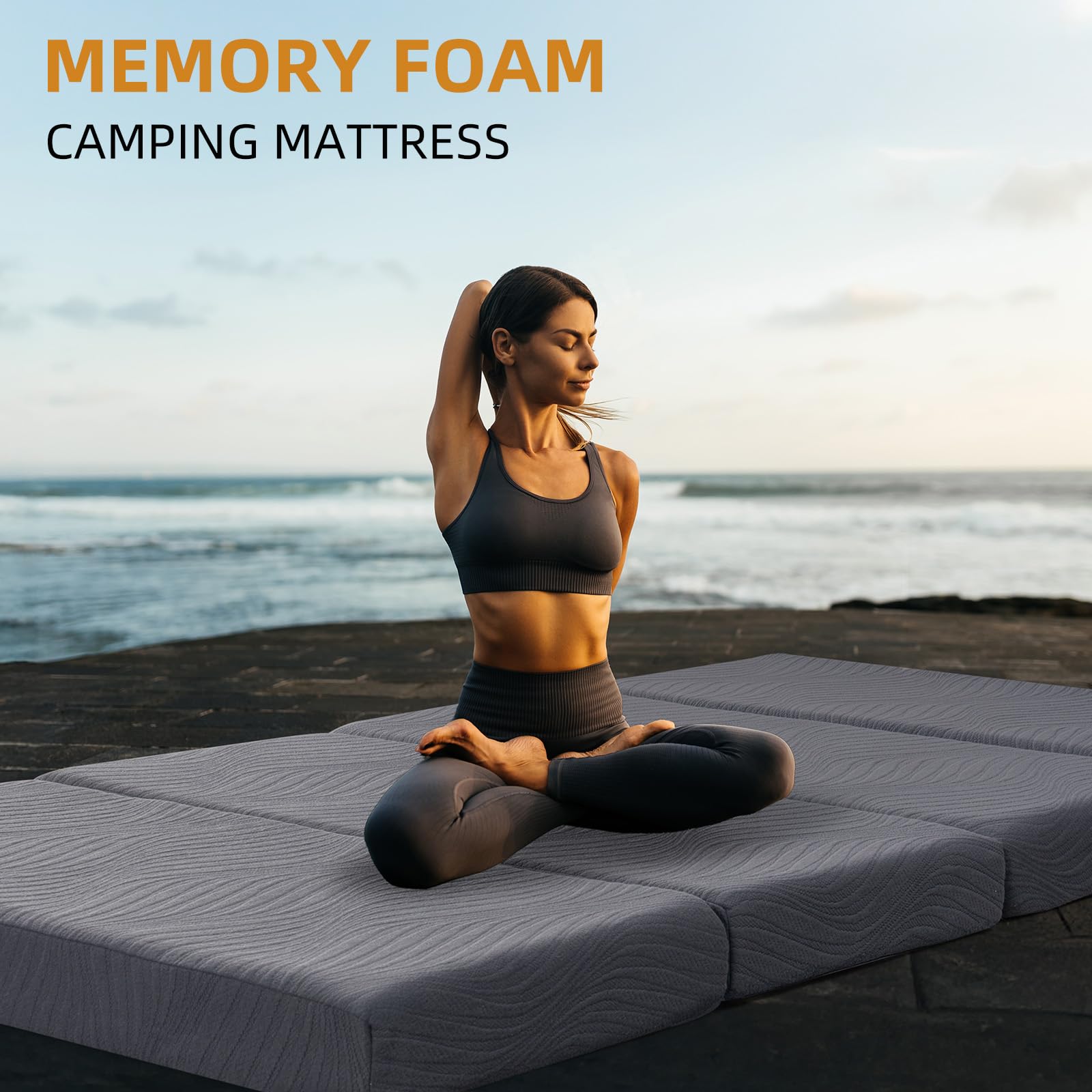GEMBED Memory Foam Camping Mattress Pad, 4 Inch Thick Waterproof Foldable Sofa Bed Floor Mattress, Portable Sleeping Pad for Adult, Sleeping Mat for Travel RV Camping Guest Yoga, 75