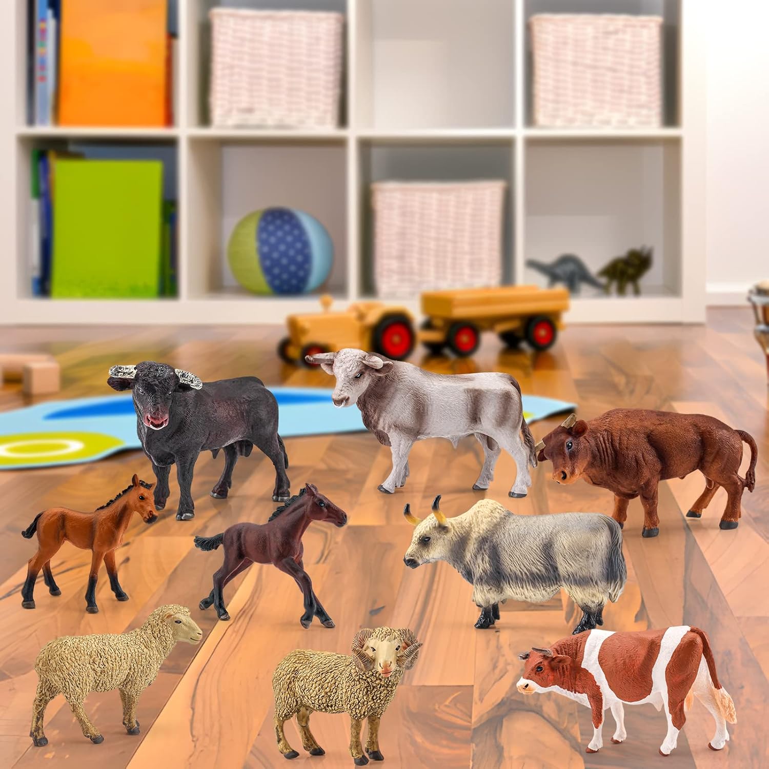 LC JoyCre Bull Toys Bulk Playset 9PCS Cows Toys for Toddlers Sheep Figures Appaloosa Foal Figures Sheep Model Kids Birthday Party Collection
