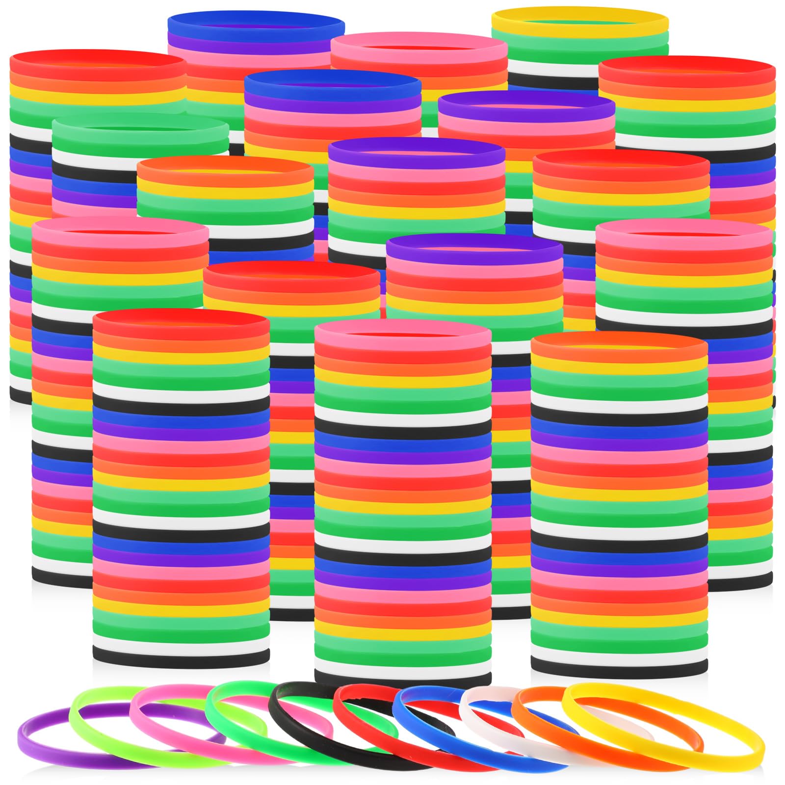 Liliful 400 Pcs Silicone Wristbands Solid Color Silicone Bracelets