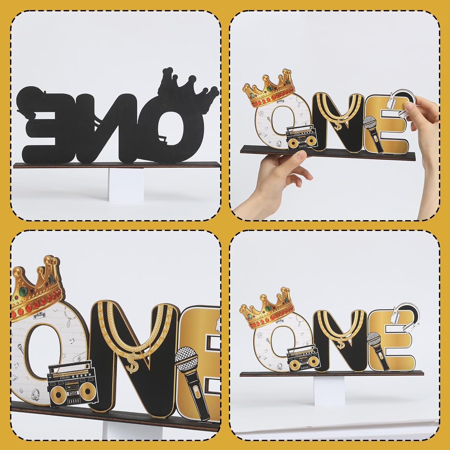 The Notorious One Birthday Decorations, Notorious One Sign for Table Centerpieces, the Big One Hip Hop 1st Black Gold One Letter Sign for Boys First Birthday Table Decorations