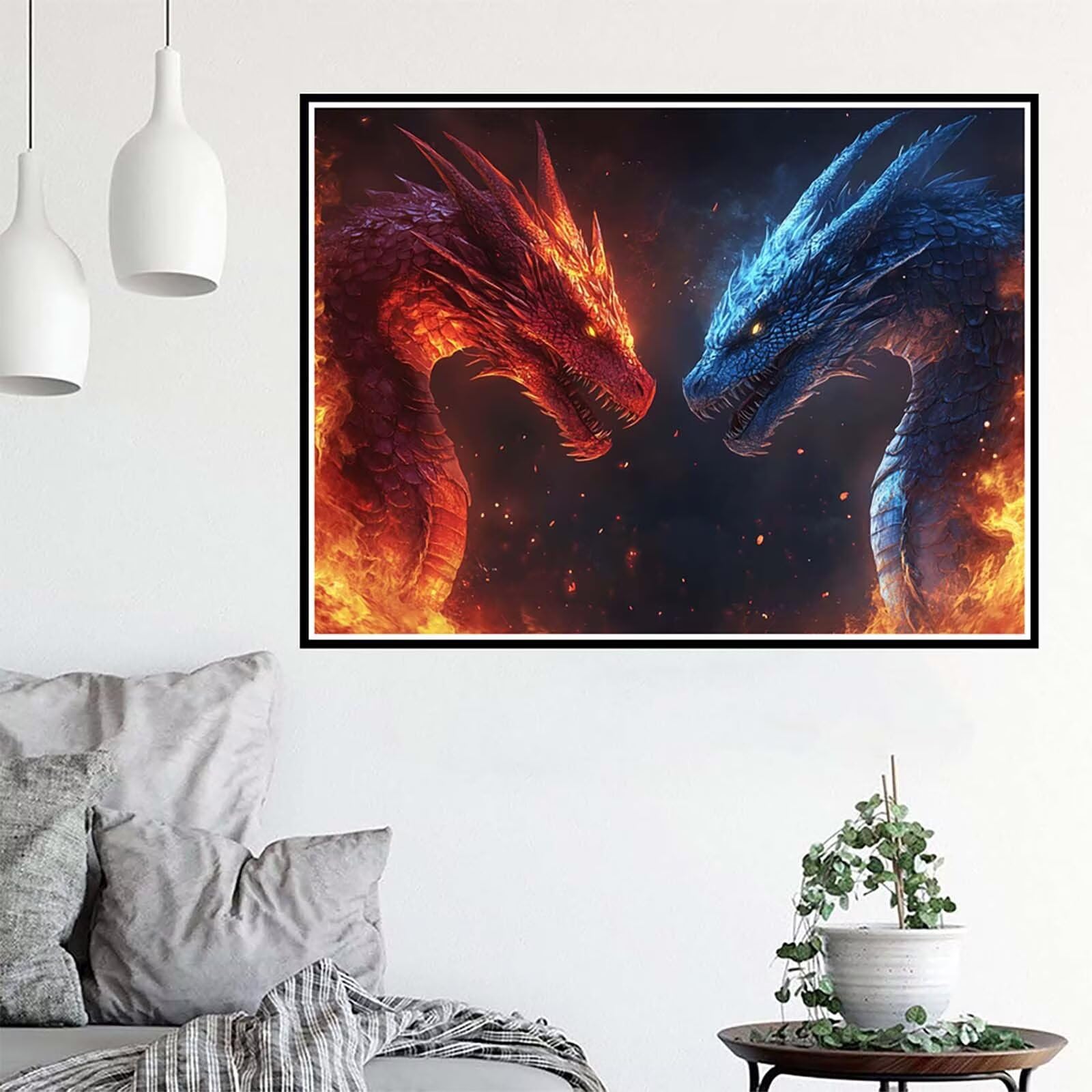 5D Diamentowe Malarstwo Dragon, Diamentowe Malowanie Zwierząt Wzór DIY Diamentowe Malowanie Dorosłych Rzemiosło Pełny Diament Ścieg Krzyżowy Zestaw do Dekoracji Domu, Prezent 80 x 60 cm -zjn25011P8