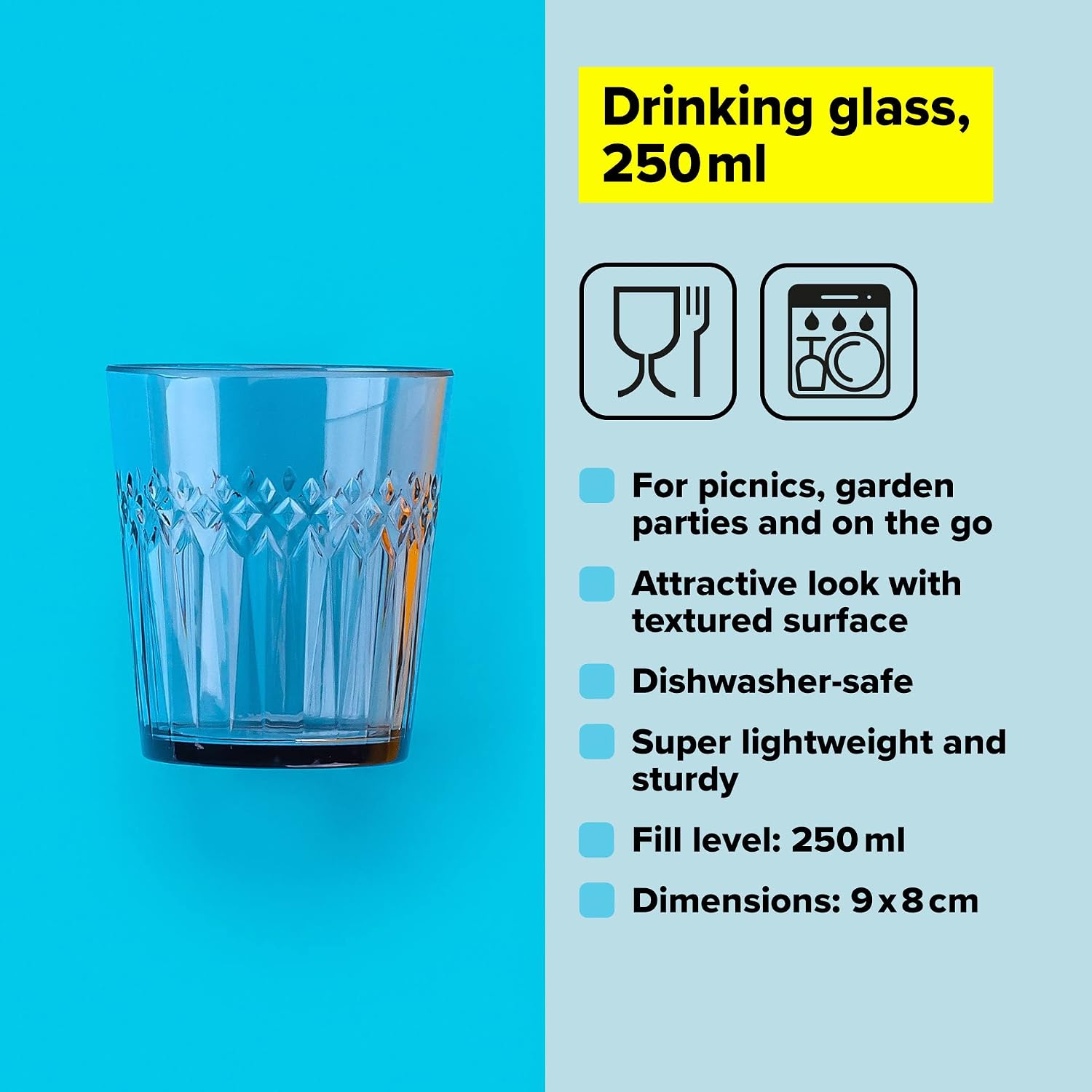 Tasty Plastic Drinking Glass, Cup 250ml, Dimensions: 16x8cm Colour: Clear