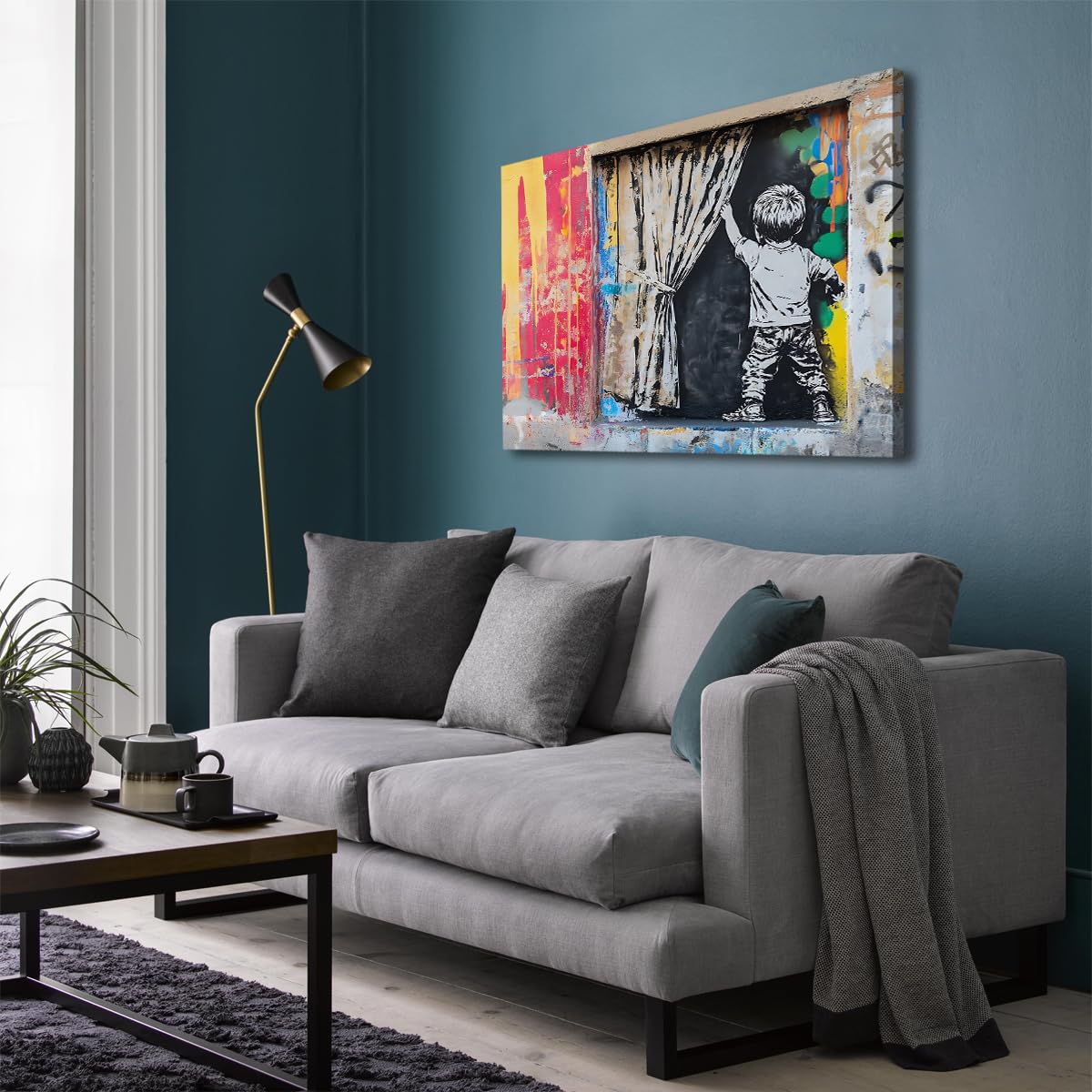 CHERHERART Art mural en toile Affiches colorées de style urbain Imprimés muraux Pop Art vibrant Peinture sur toile pour salon Bureau à domicile Chambre de bébé Salle à manger 85x140cm Sans cadre