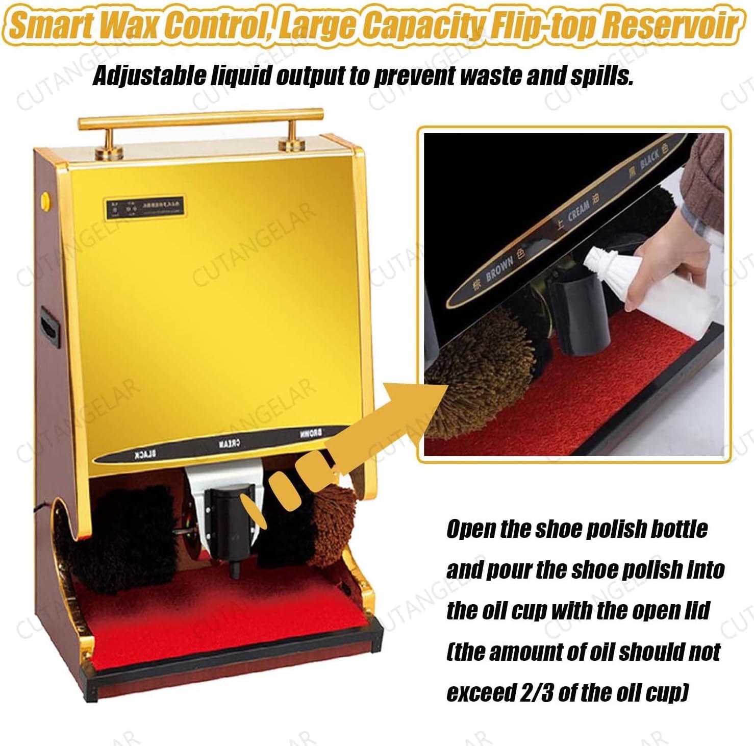 Automatic Induction Shoe Polisher - Electric Shoe Polisher Salon-Grade Effect, Dual Brush System, Built-in Wax, 220v Commercial Voltage, Corrosion-Resistant Titani-um(Gold)