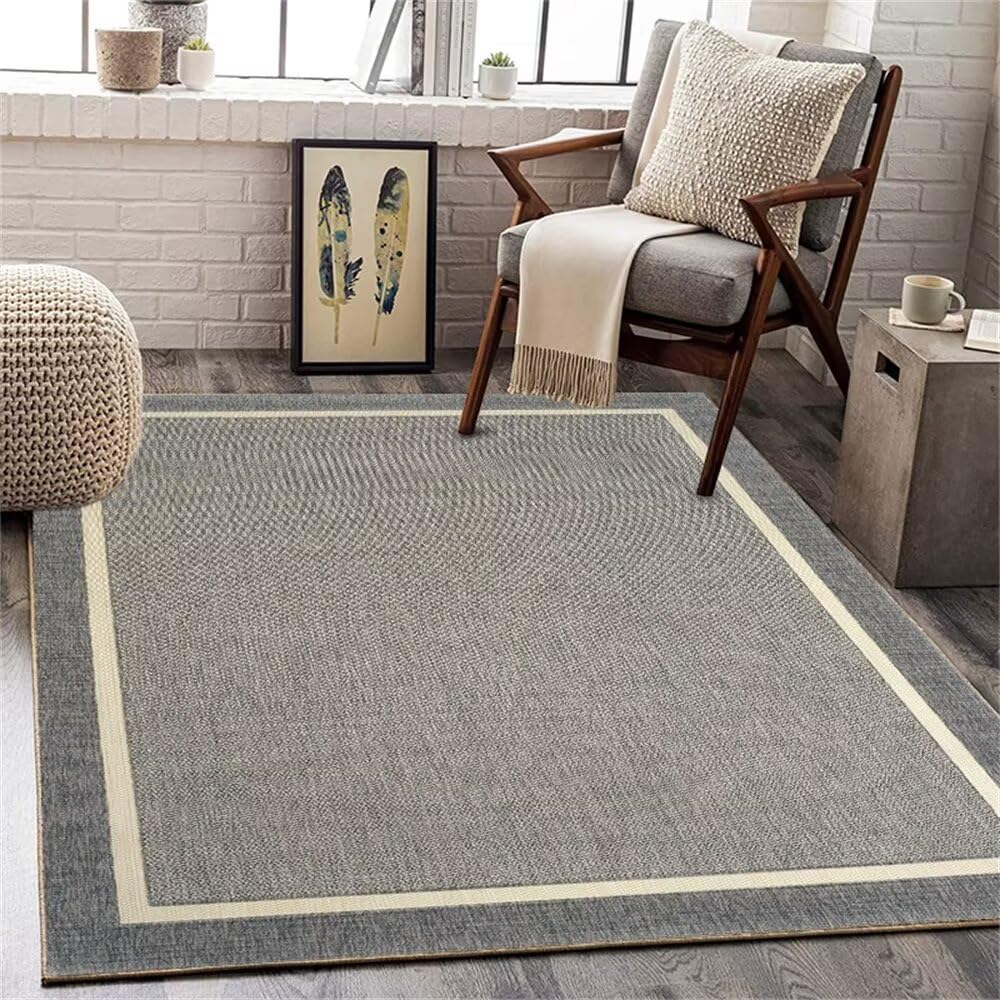 Tapis de salon lavable 100x150cm au design minimaliste moderne gris
