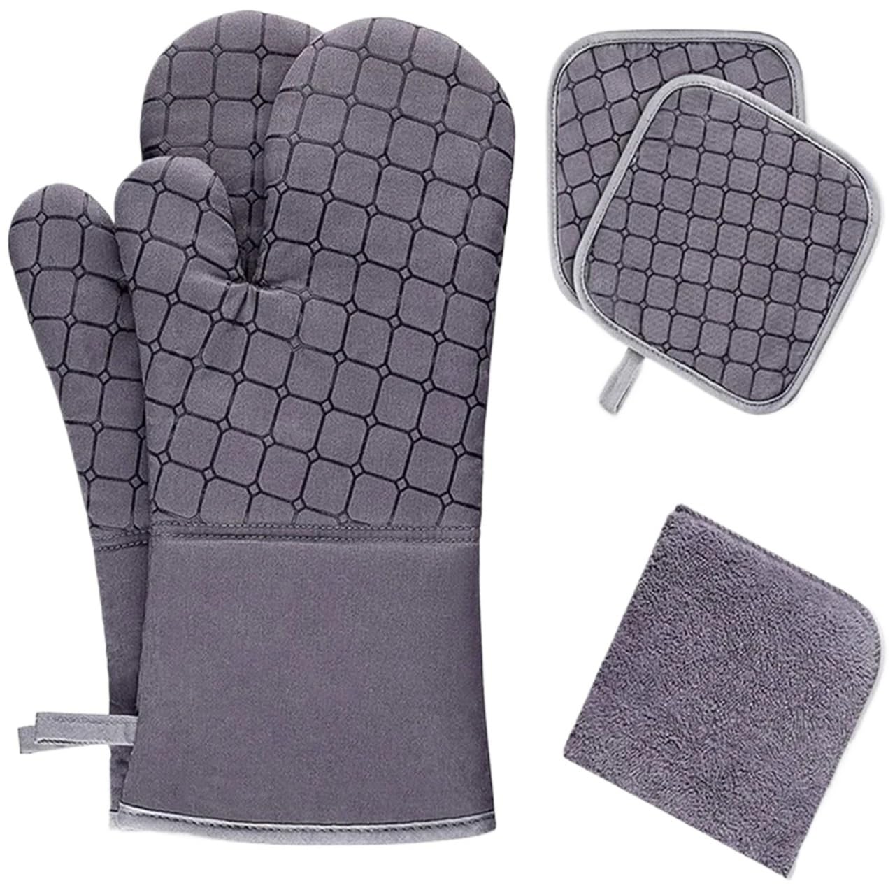 6Cps Oven Mitts And Pot Holders Sets, Heat Resistant And Silicone Gloves With Kitchen Towels For Cooking