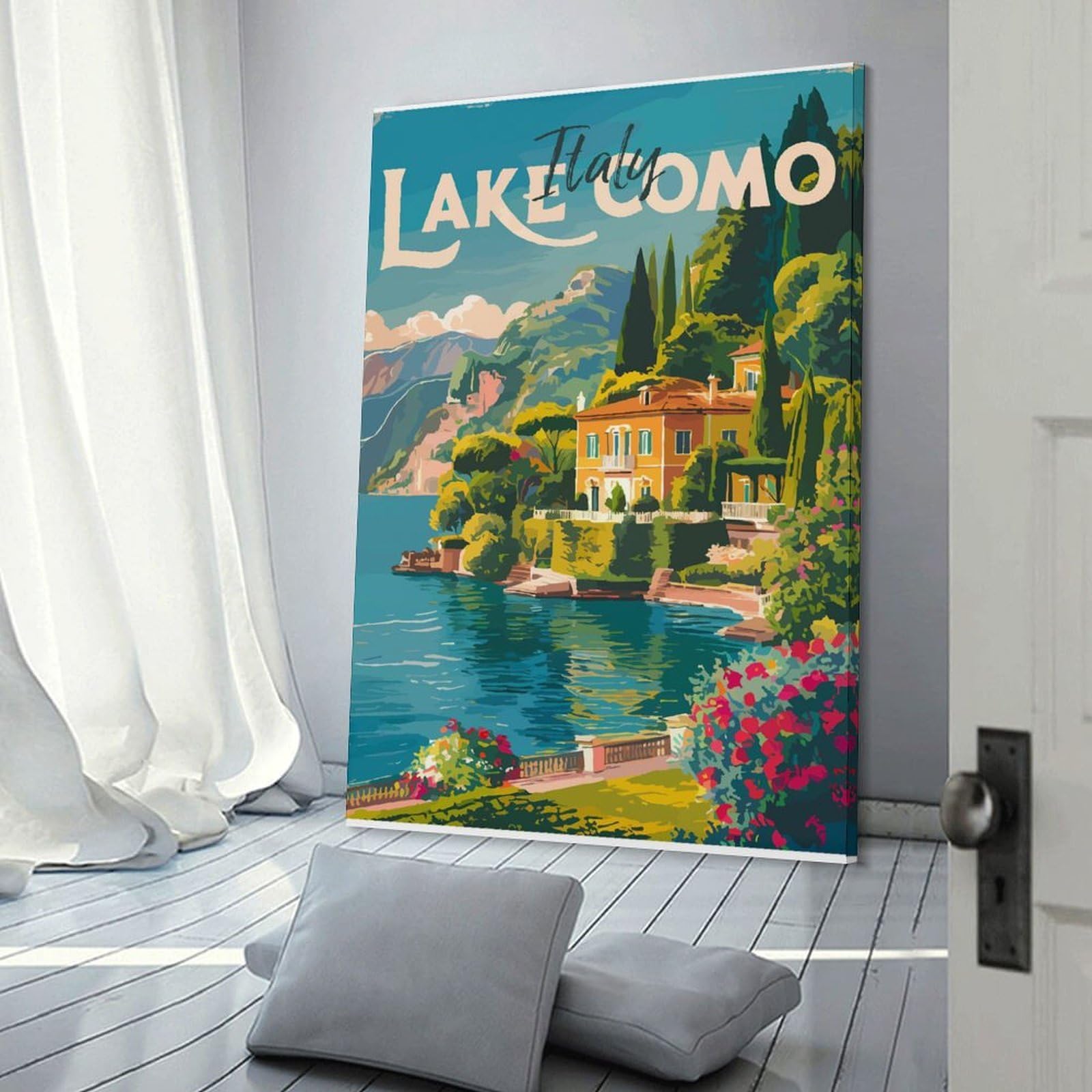 Junmoney Lake Como Italy Travel (2) Canvas Wall Picture, 08x12inch(20x30cm), for Bedroom Walls, Guest Spaces Or Lounges, Stylish Decor for A Restful Room Update