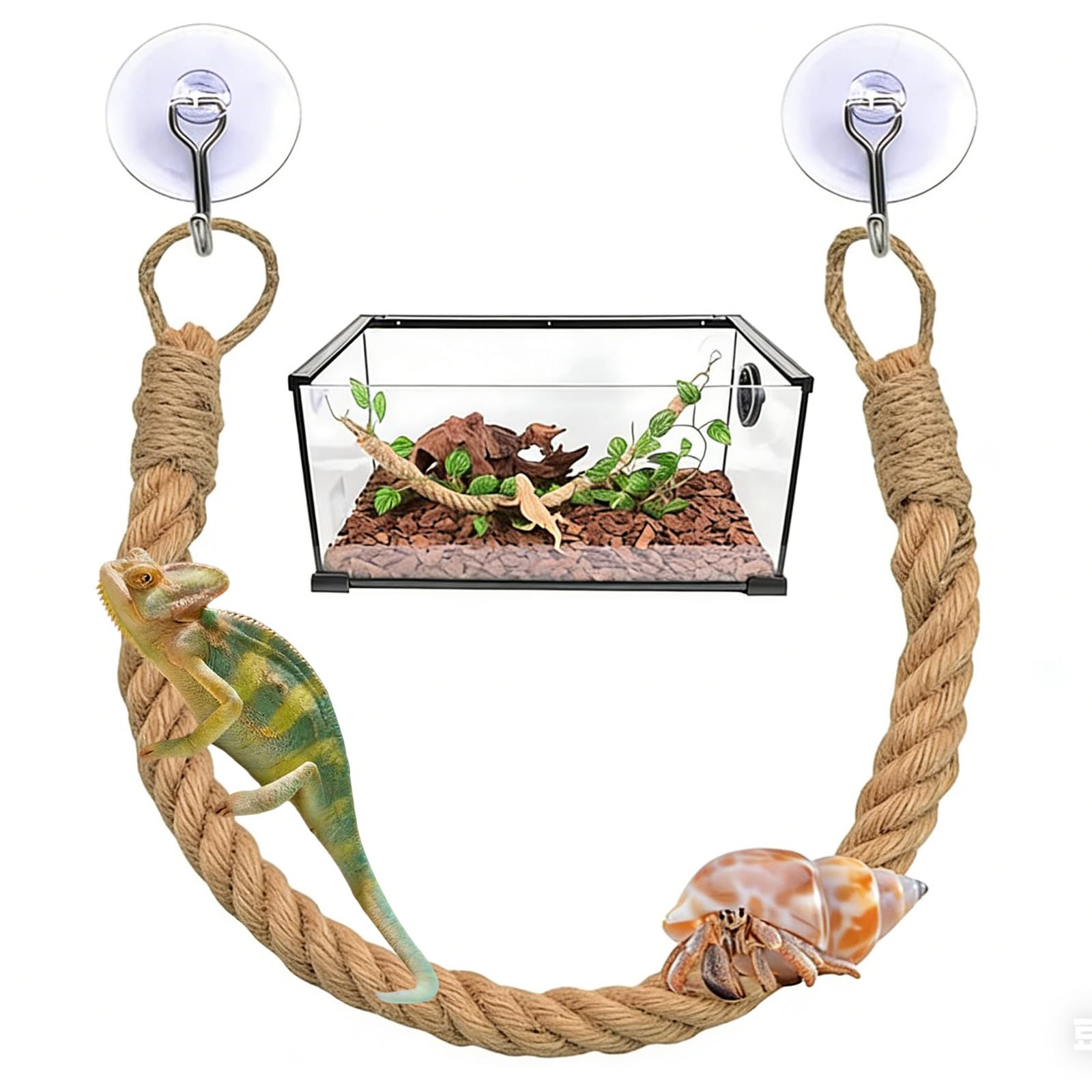 lrgnixs Reptile Vines Climbing,Reptile Tank Accessories,Hermit Crab Rope Ladder with Hook, Chameleon Tank Accessories Amphibian Habitat,Reptile Accessories for Lizards Snakes
