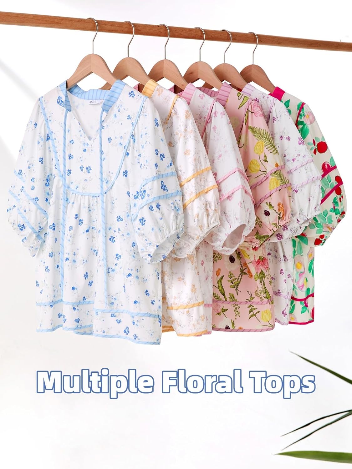 Cicy Bell Womens Summer Babydoll Tops V Neck Short Lantern Sleeve Shirts Cute Loose Fit Floral Flowy Blouses - Image 6