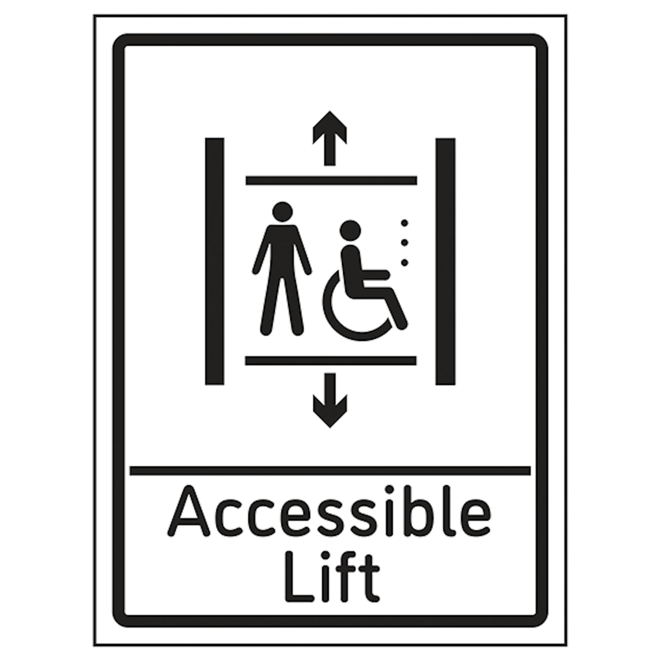 V Safety Accessible Lift 150 x 200 mm - 2mm Super-Tough Rigid Plastic Safety Sign