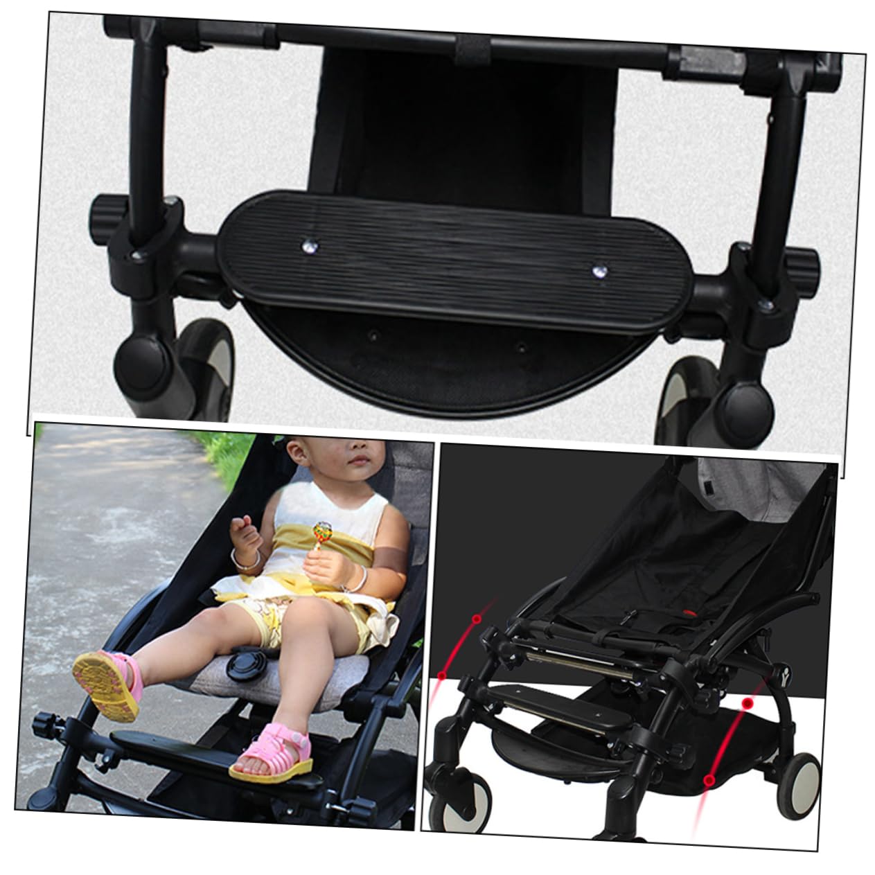 HOMSFOU Reposapiés de Plástico Cochecito de Ajustable Repuesto Pedal para Negro, Fácil de Instalar y Duradero para Paseo del Ñiño
