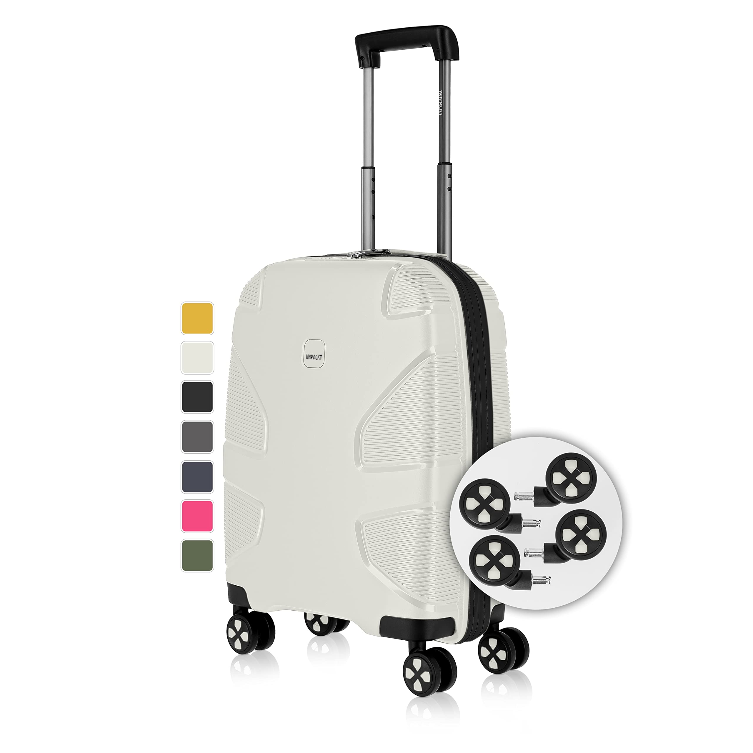 IMPACKT IP1 4-Wheel Hard case Made from Recycled Material, Sustainable Travel Suitcase with Interchangeable Click Wheels, Polar White, 67 cm (Größe M), Casual