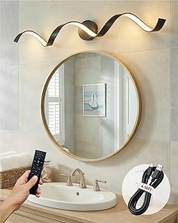 Battery Operated Vanity Light [No Wiring Needed] - 31.5" Matte Black Rechargeable Wireless Wall Sconce with Remote, Dimmable Spiral LED Bar for Bathroom Mirror