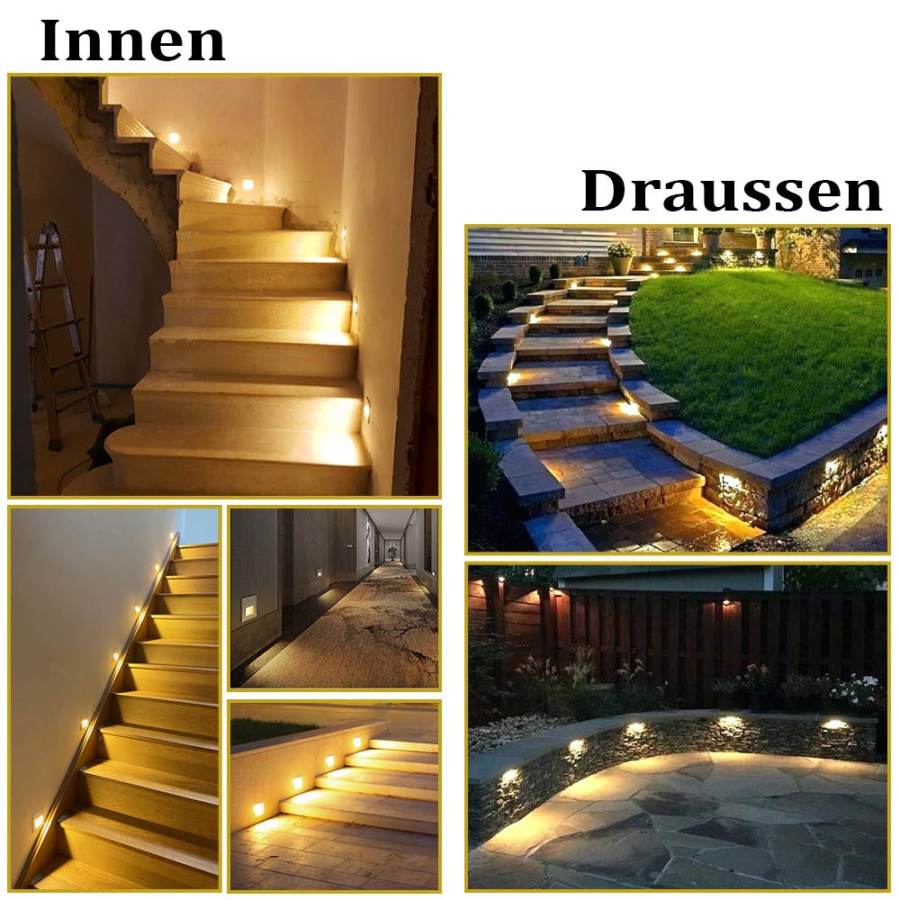 LED Treppenbeleuchtung Warmweiß 4er Set- Treppenlicht, IP65 Wasserdicht, 230V, 3W, Aluminuim(Weißes)