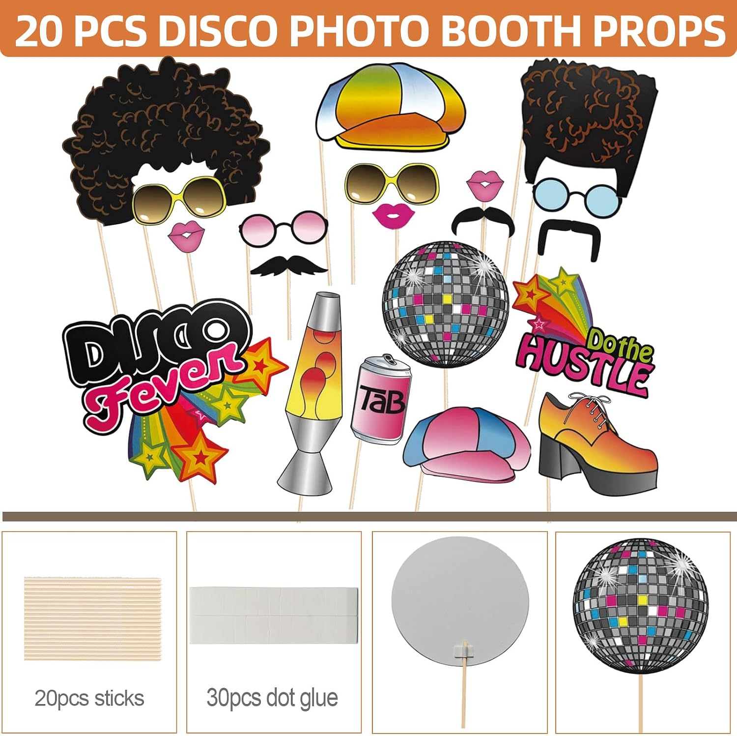 20 PCS Disco Photo Booth Props for 70s Disco Party Decorations - Disco Themed Party Decorations Retro Photo Props for Disco Fever Party Birthday Party