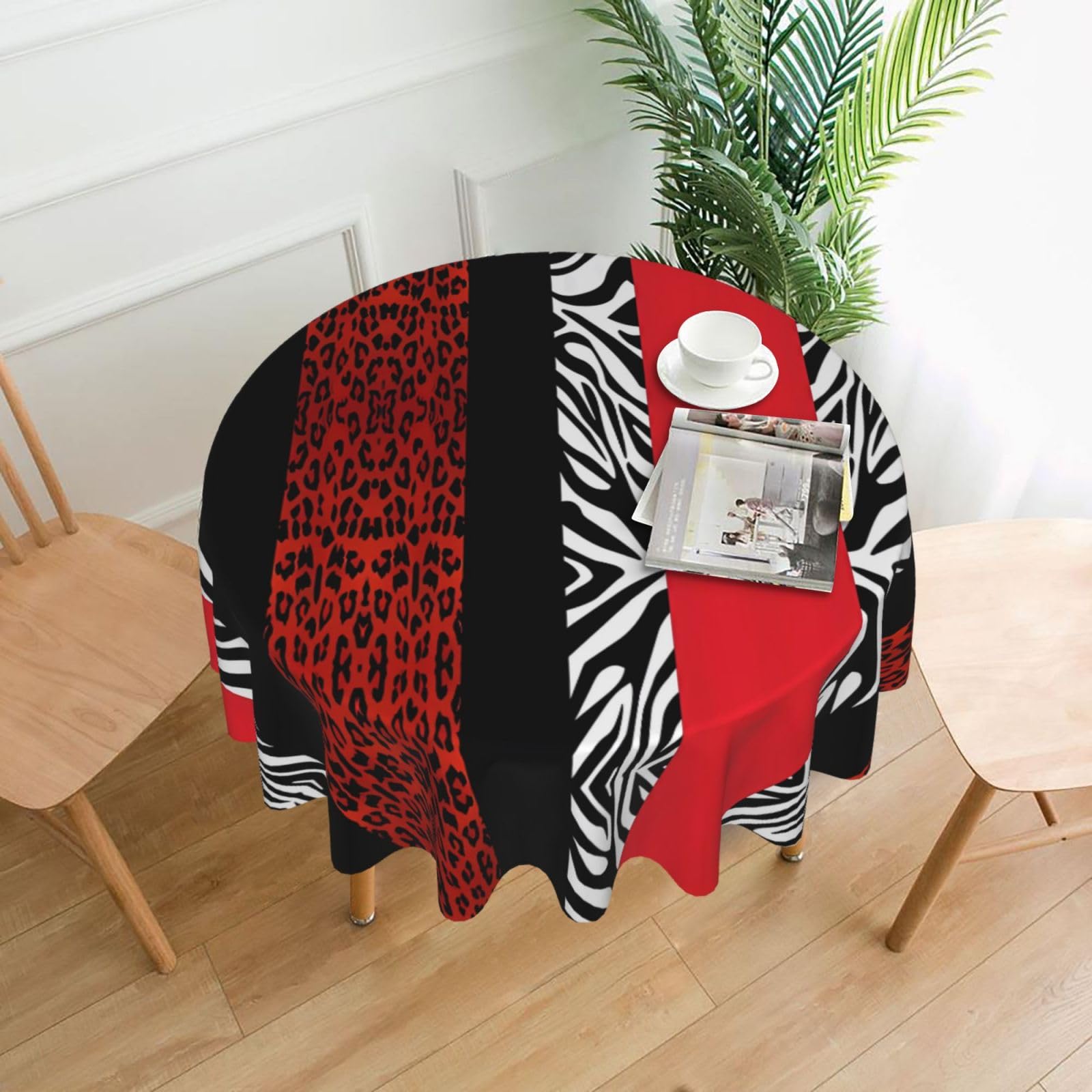 hhxvcv Red Leopard And Zebra Animal Round Tablecloth – Dining Table Cover