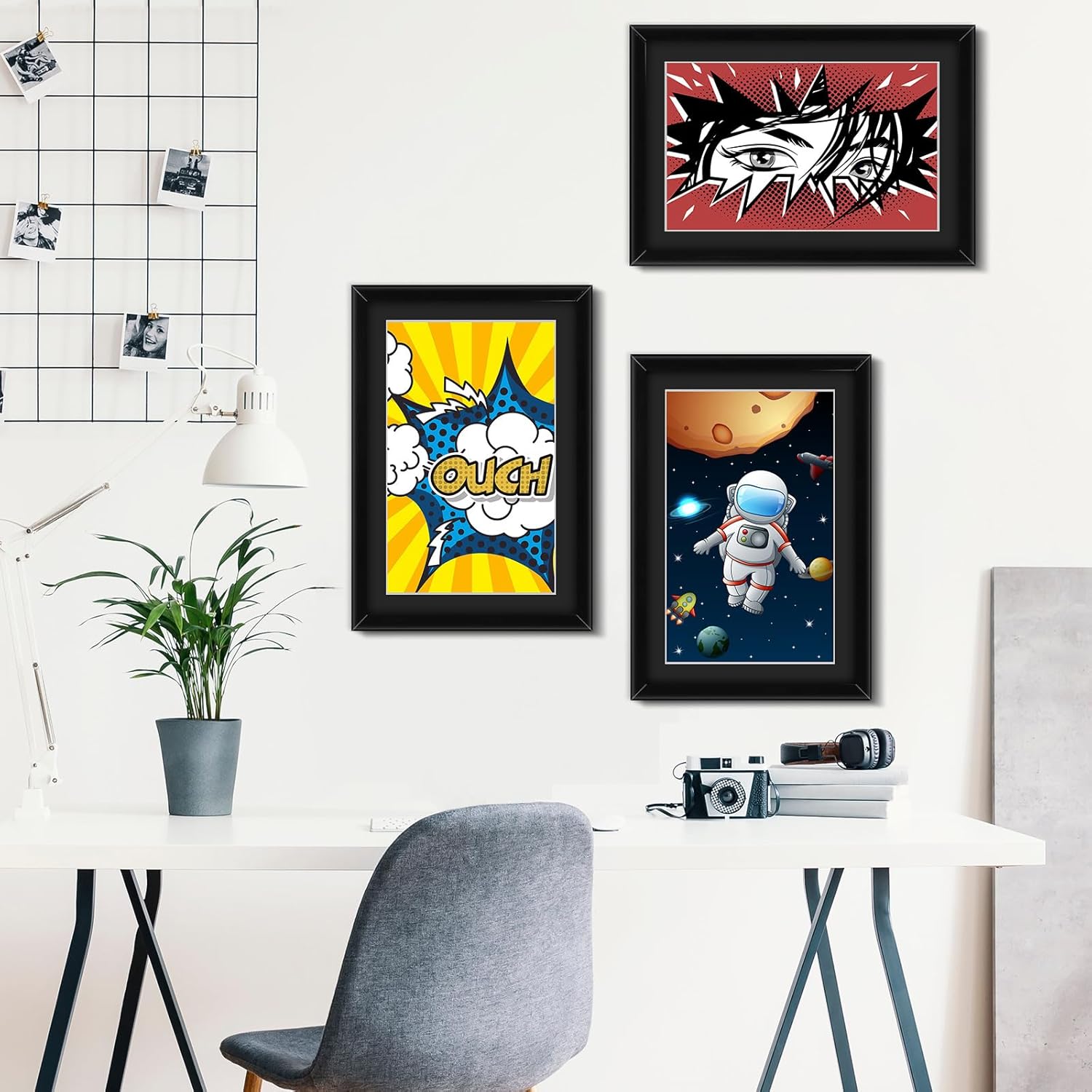 Geetery 4 Pack Comic Book Frame for Wall, UV Protection Comic Picture Magazine Frames Fits Current up to 6 3/4 x 10 1/4, Wall or Tabletop Display with Spring Clips Installed Hangers(Black Mat)