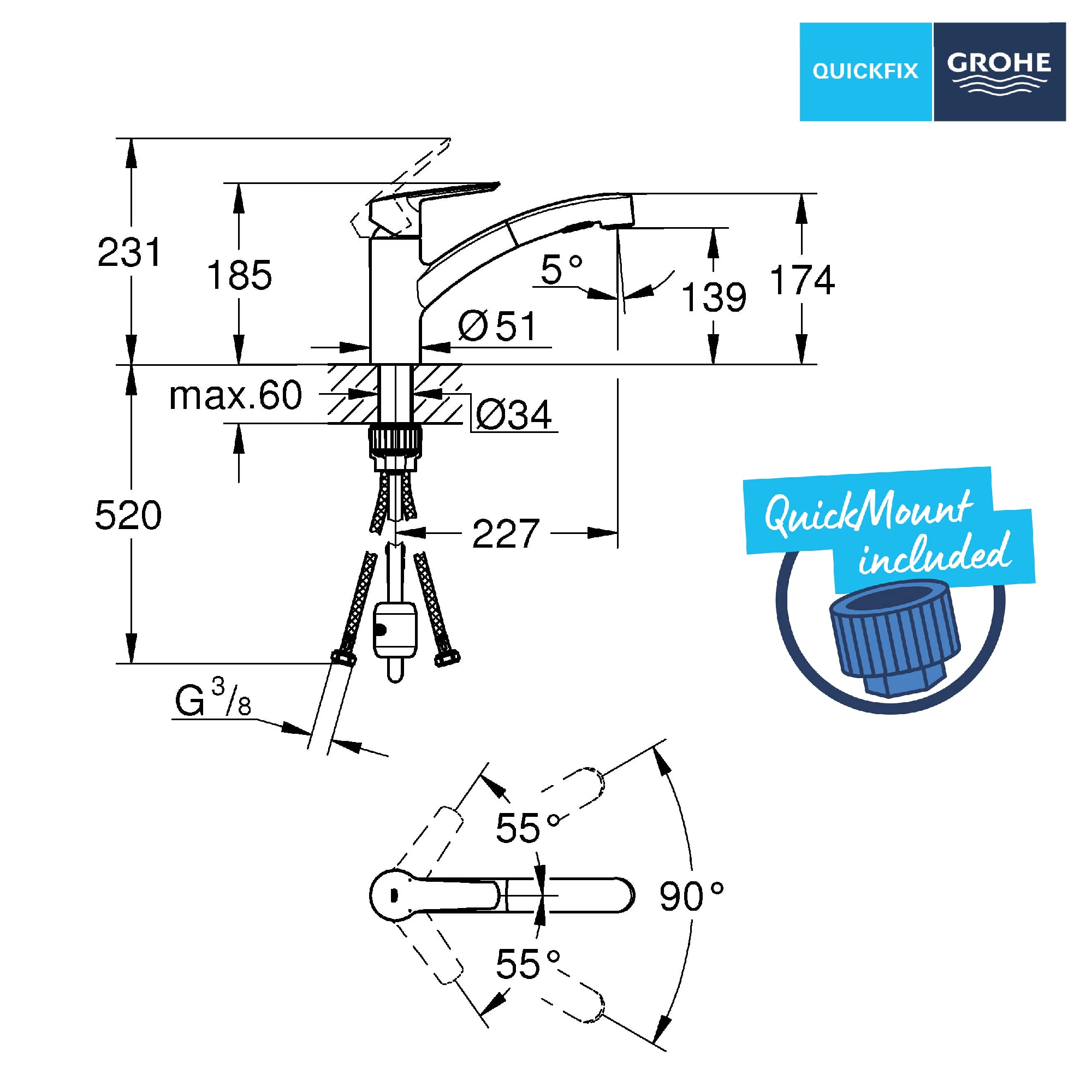 Grohe Start OHM sink Dual Spray low spout